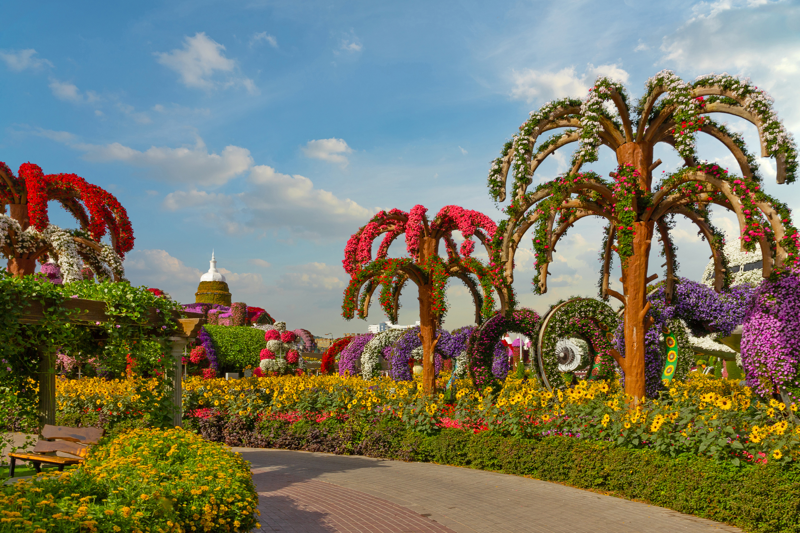 Dubai, United Arab Emirates: Decorated floral palms in Miracle garden of Dubai.