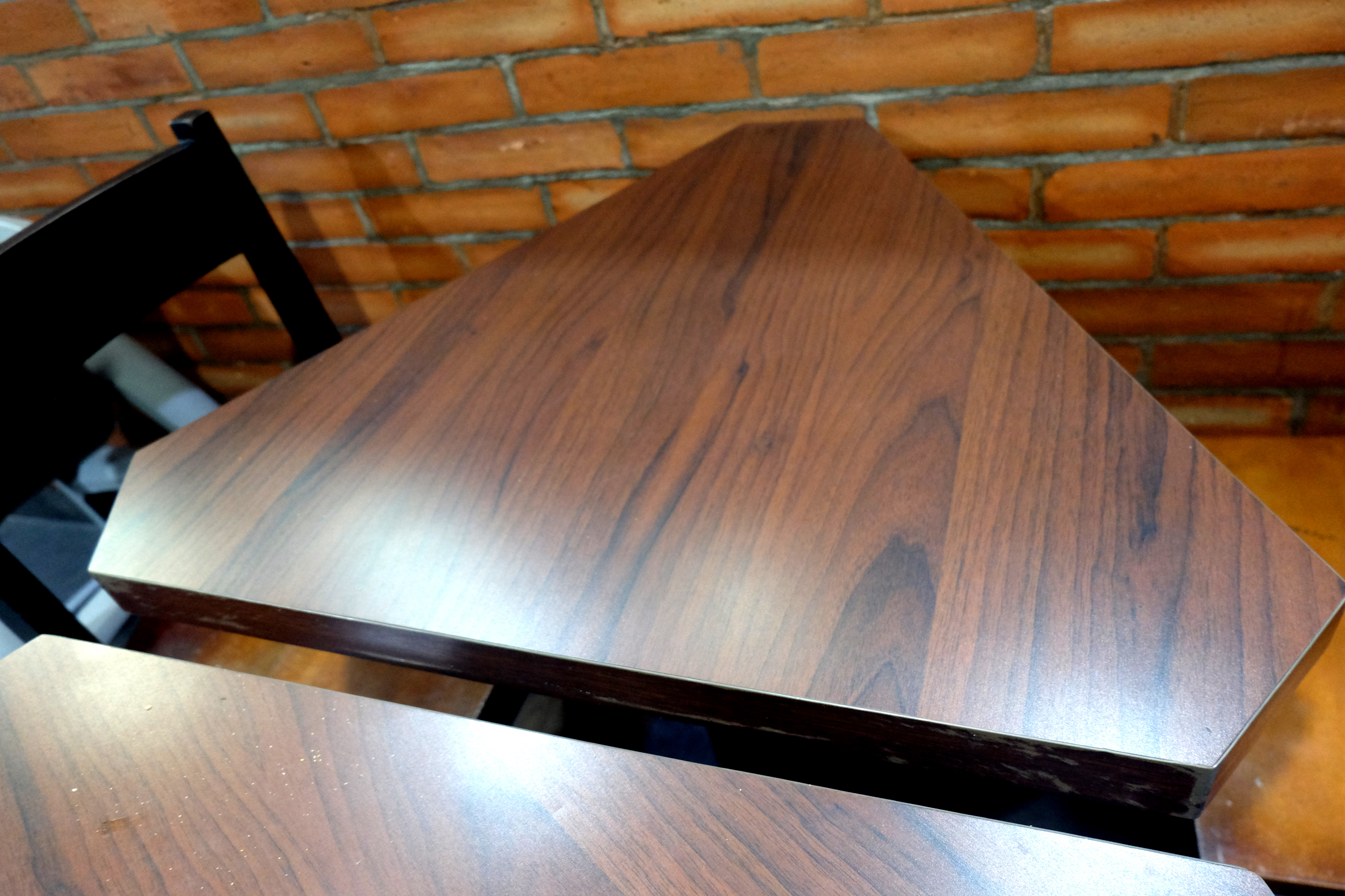 triangular wooden table, good for article