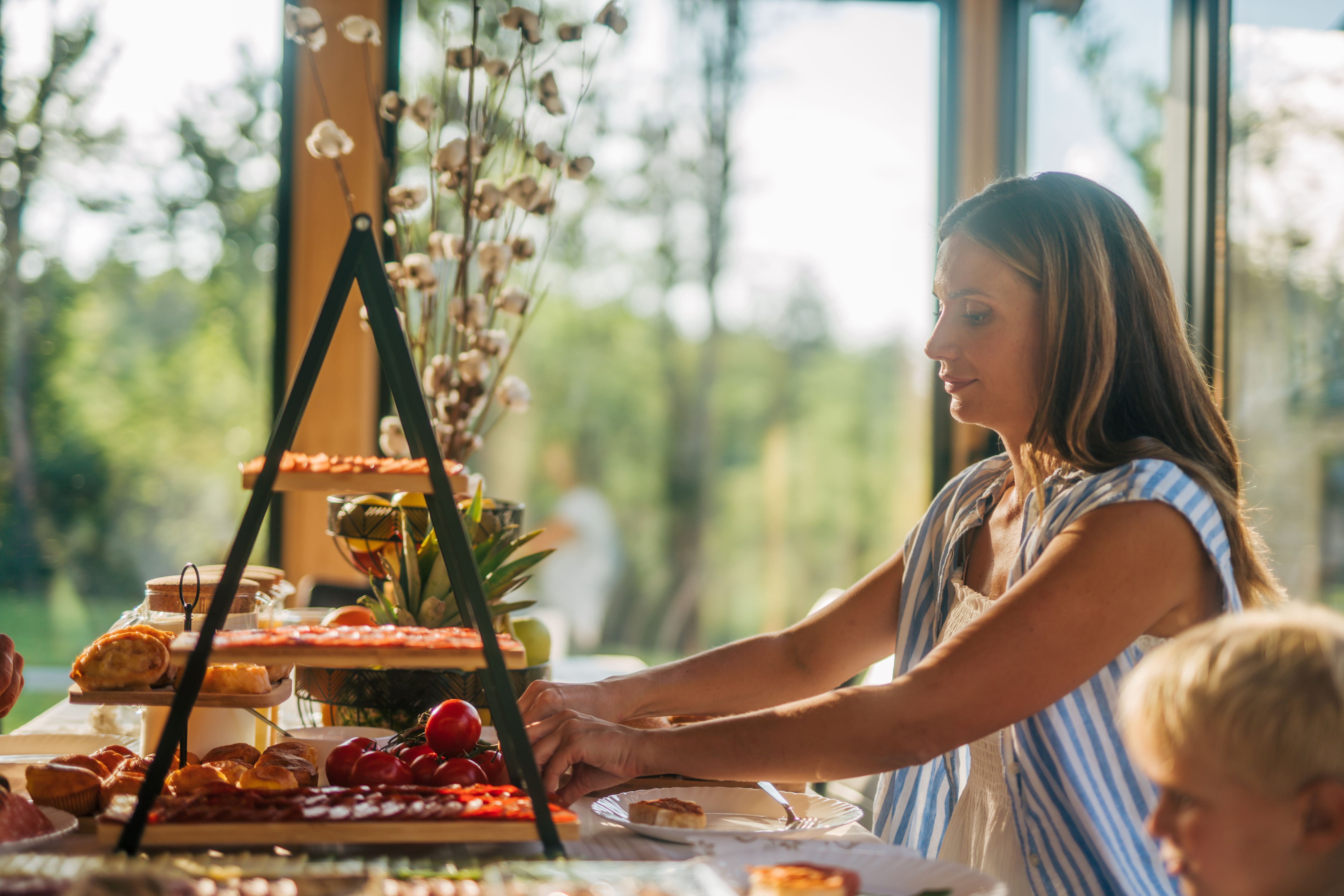 Mom and son Enjoying a Meal on Vacation Mom and son Enjoying a Meal on Vacation