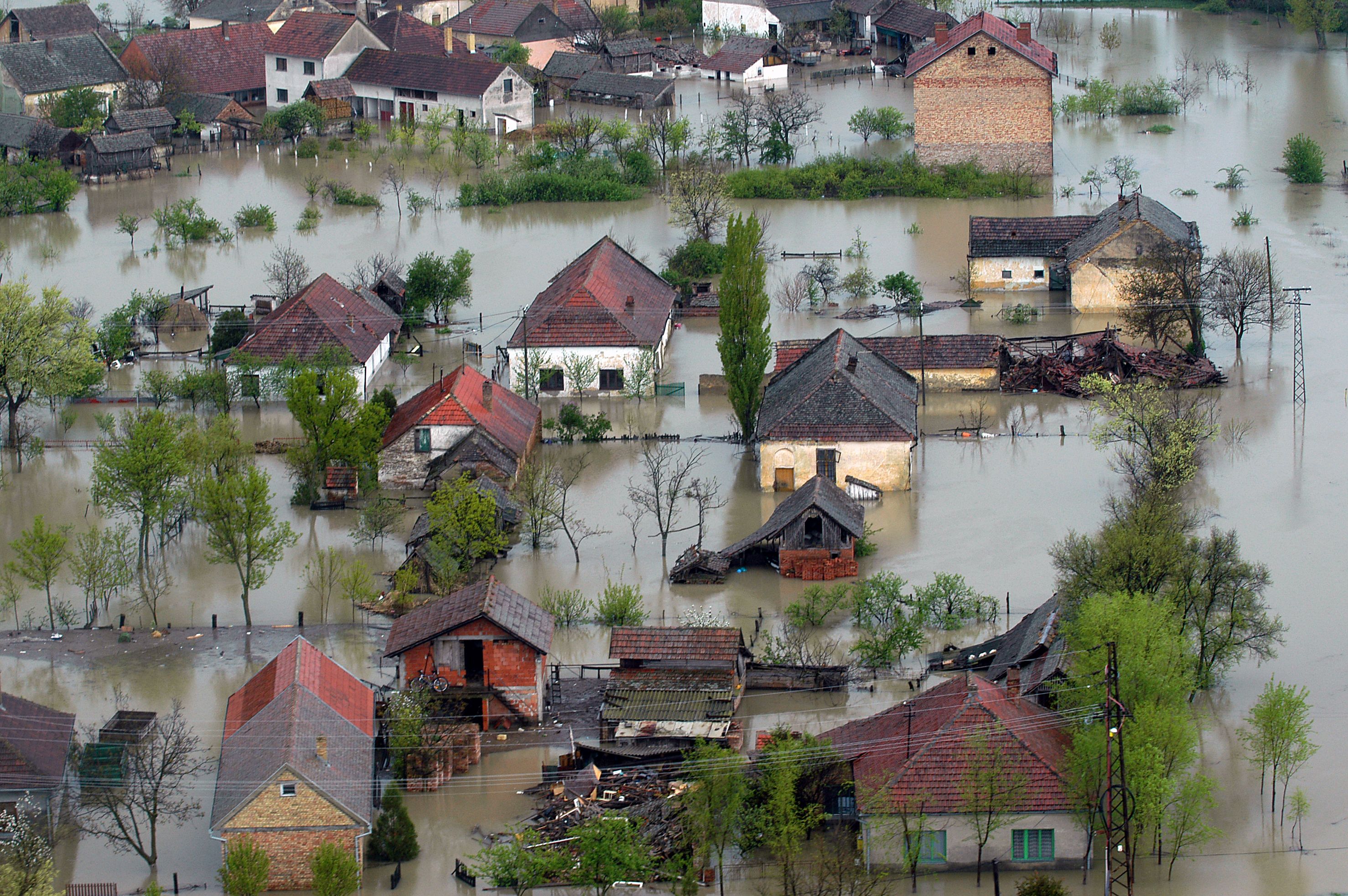 Flooded house aerial view Flooded house aerial view