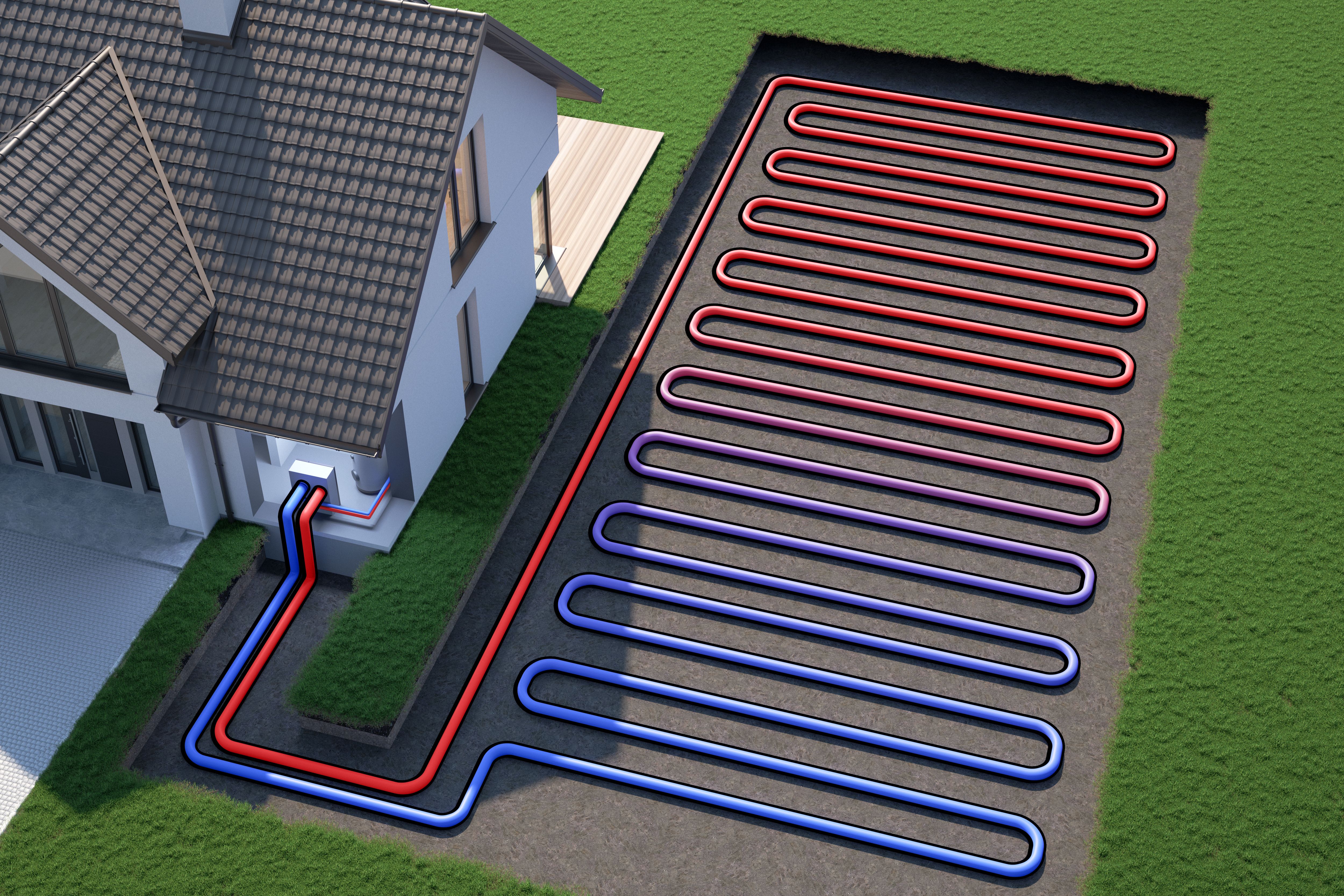 Heat Pump, ground source, 3d illustration