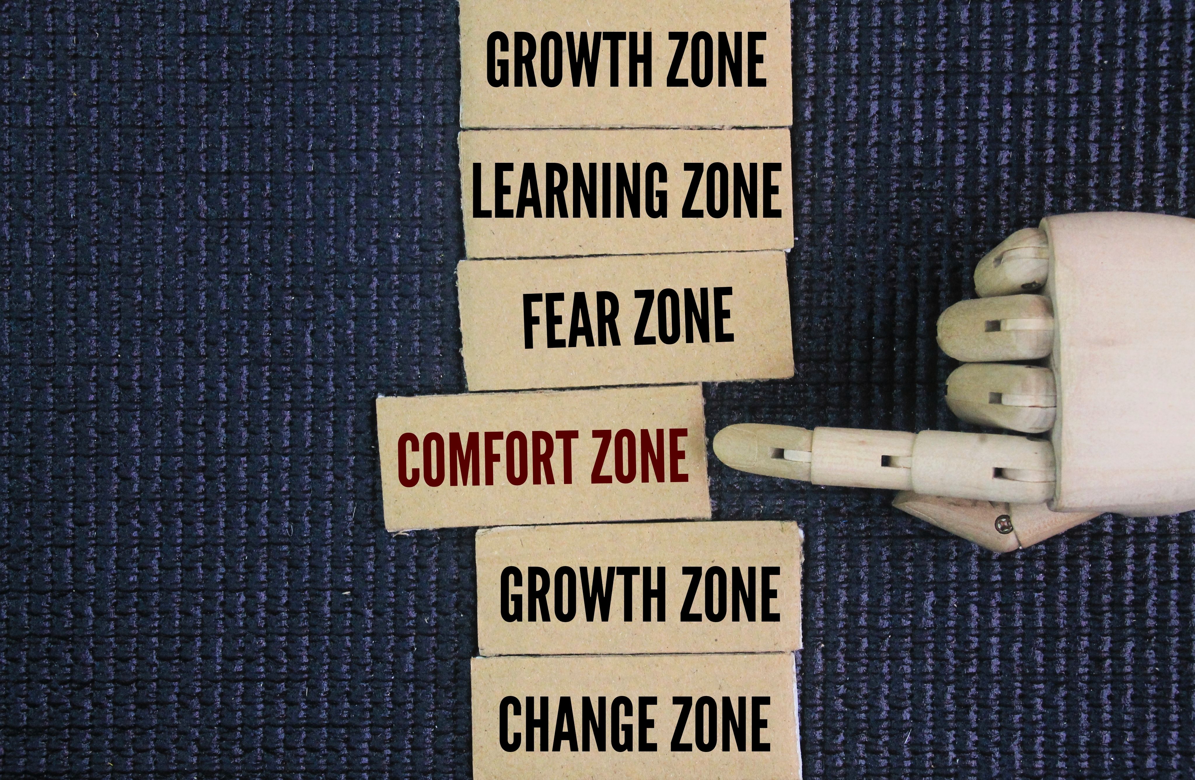 types of zones often referred to in personal growth, learning, and behavioral change, especially when comparing comfort vs. change are Comfort Zone, Fear Zone, Learning Zone, Growth Zone and Change Zone