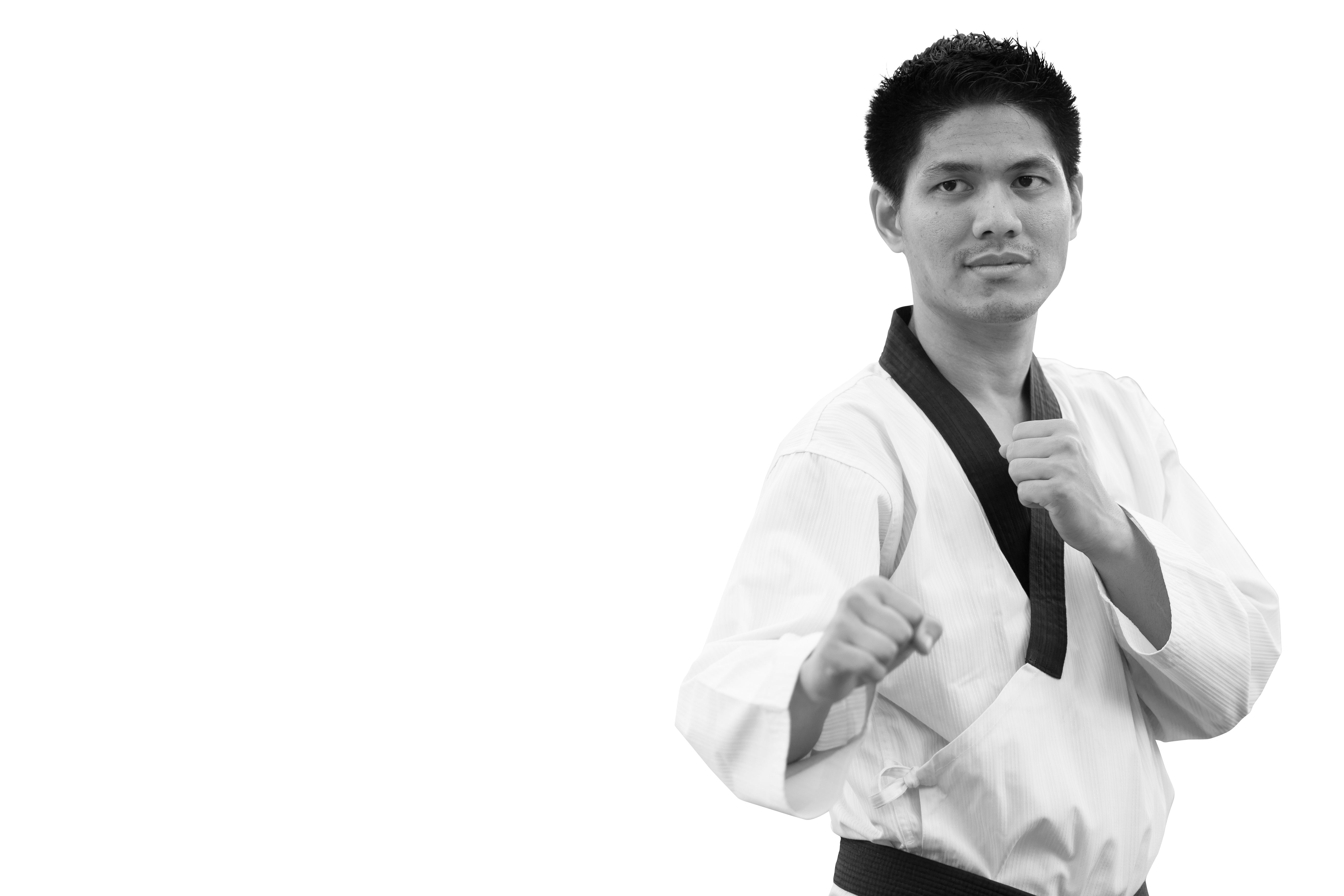 Black Belt Taekwondo man guard standing on white with clipping path Black Belt Taekwondo man guard standing on white with clipping path