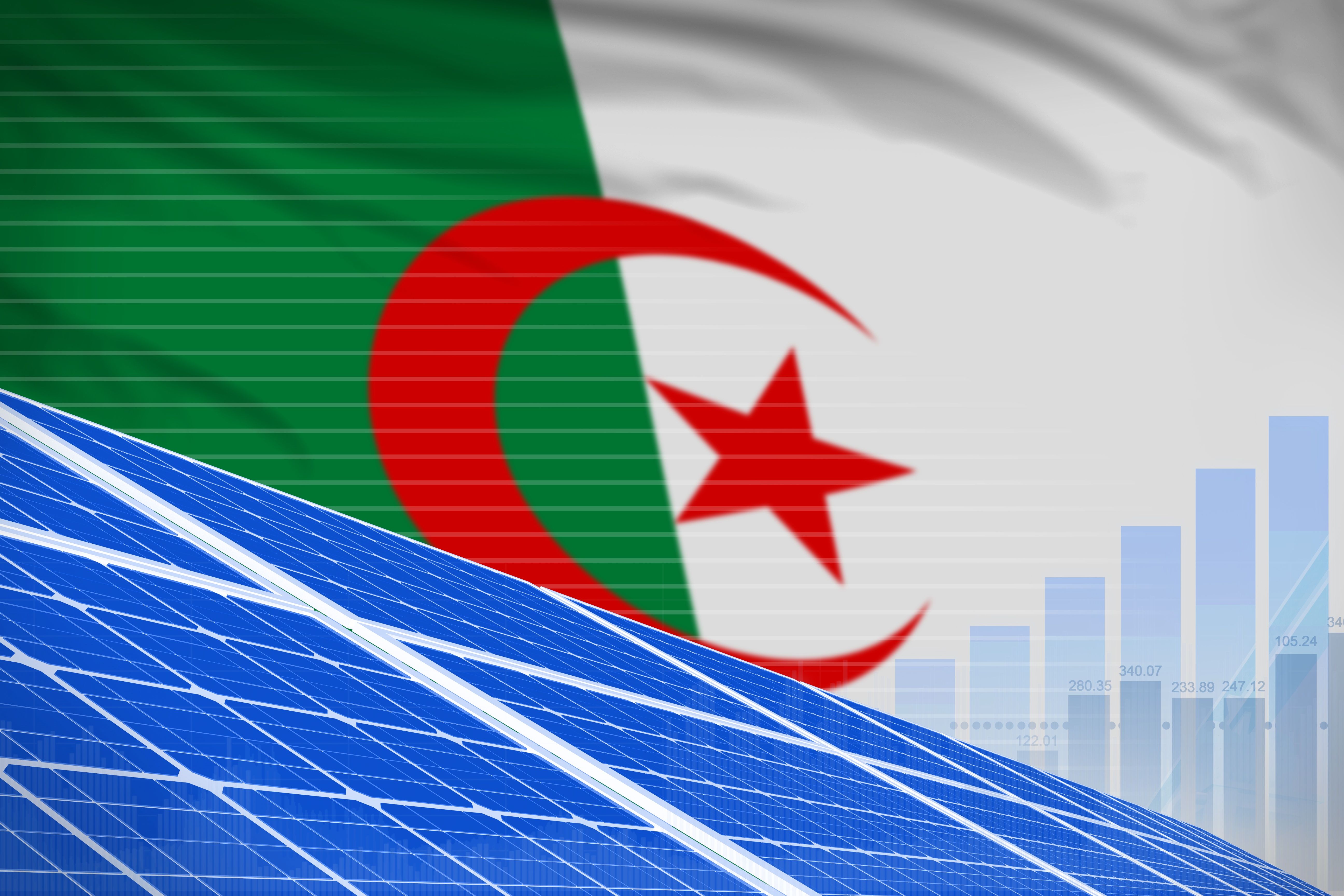 Algeria solar energy power digital graph concept - green natural energy industrial illustration. 3D Illustration