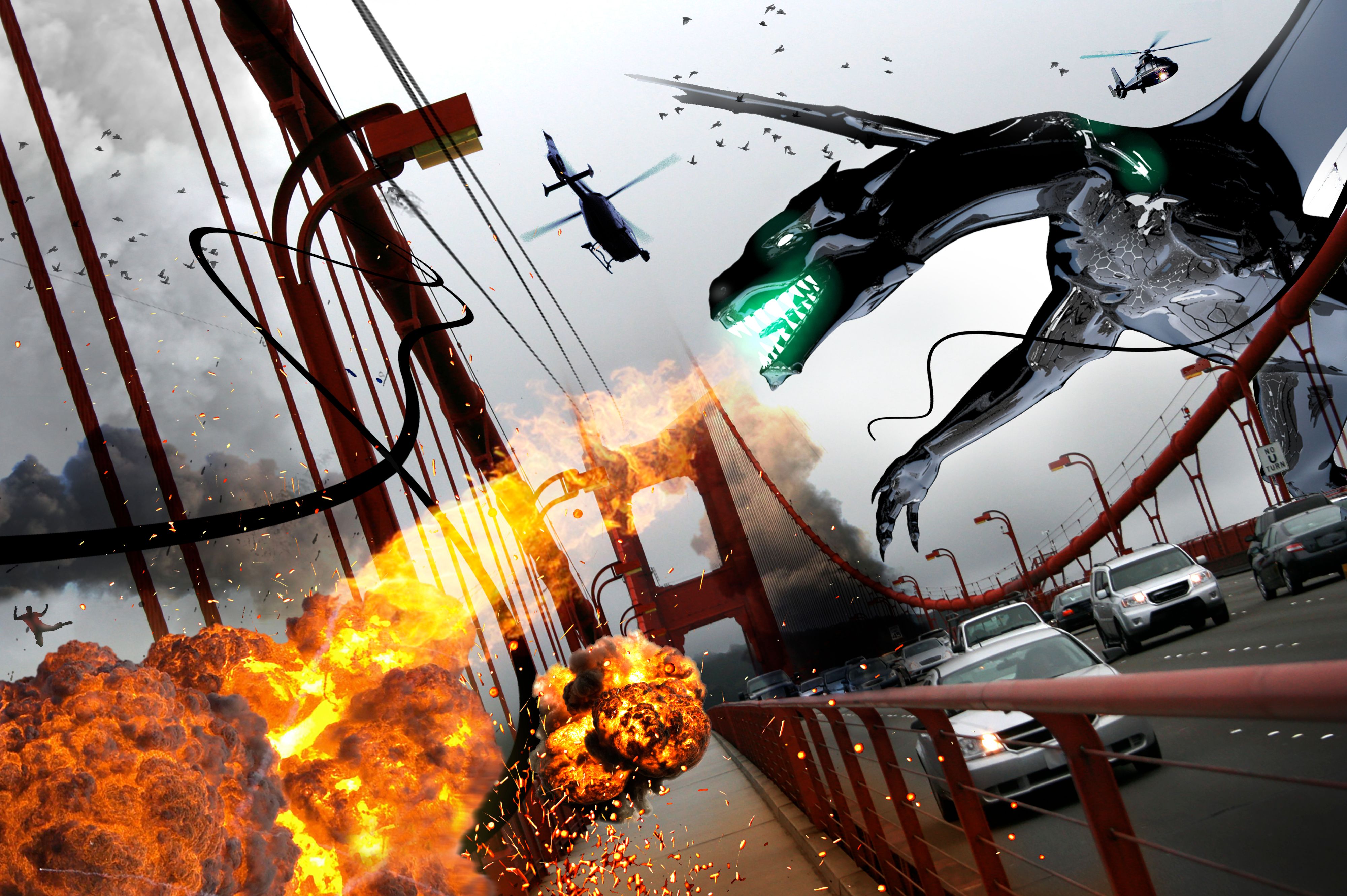 Dragon Attack on Golden Gate Bridge