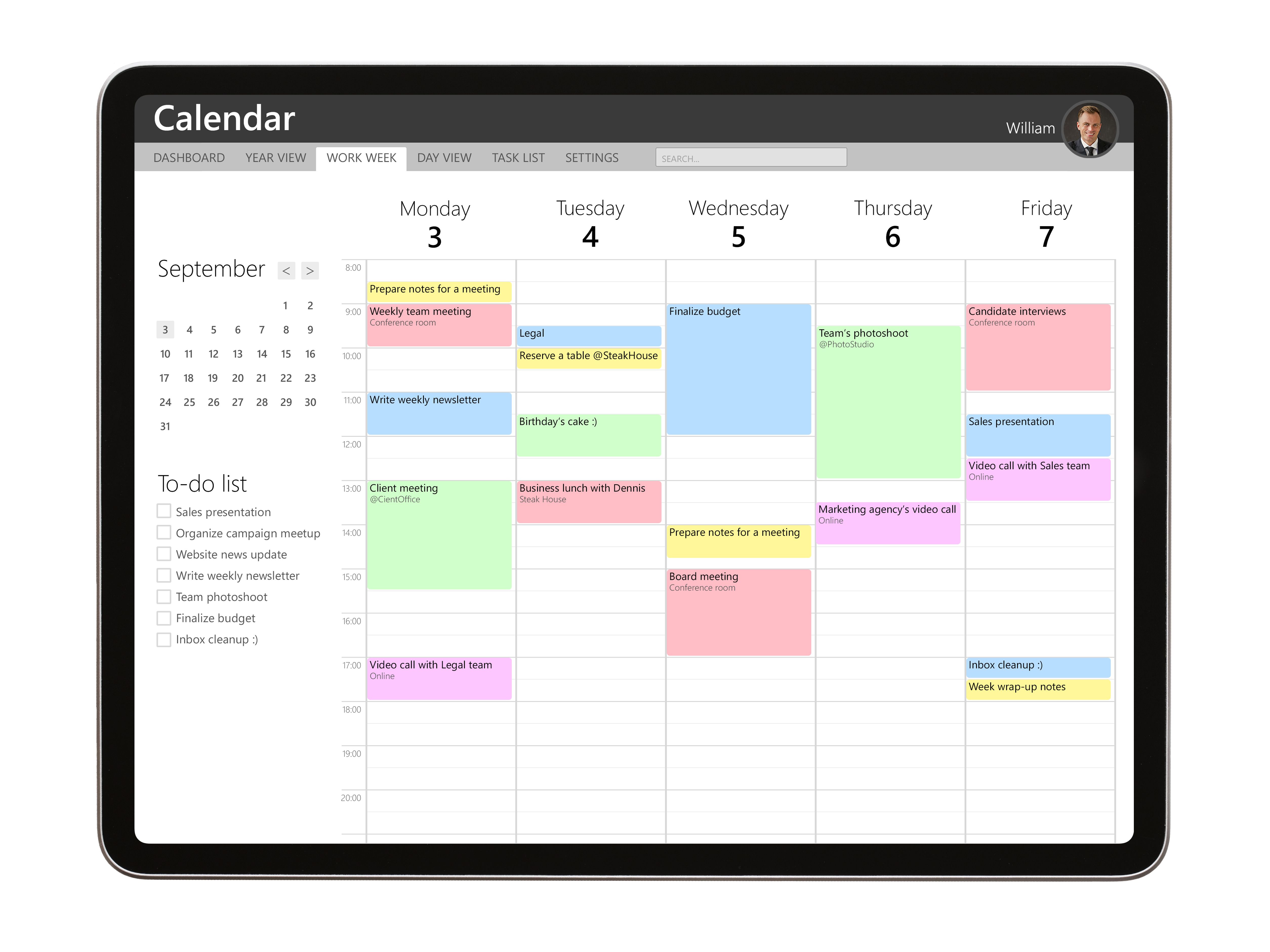 scheduling software interface