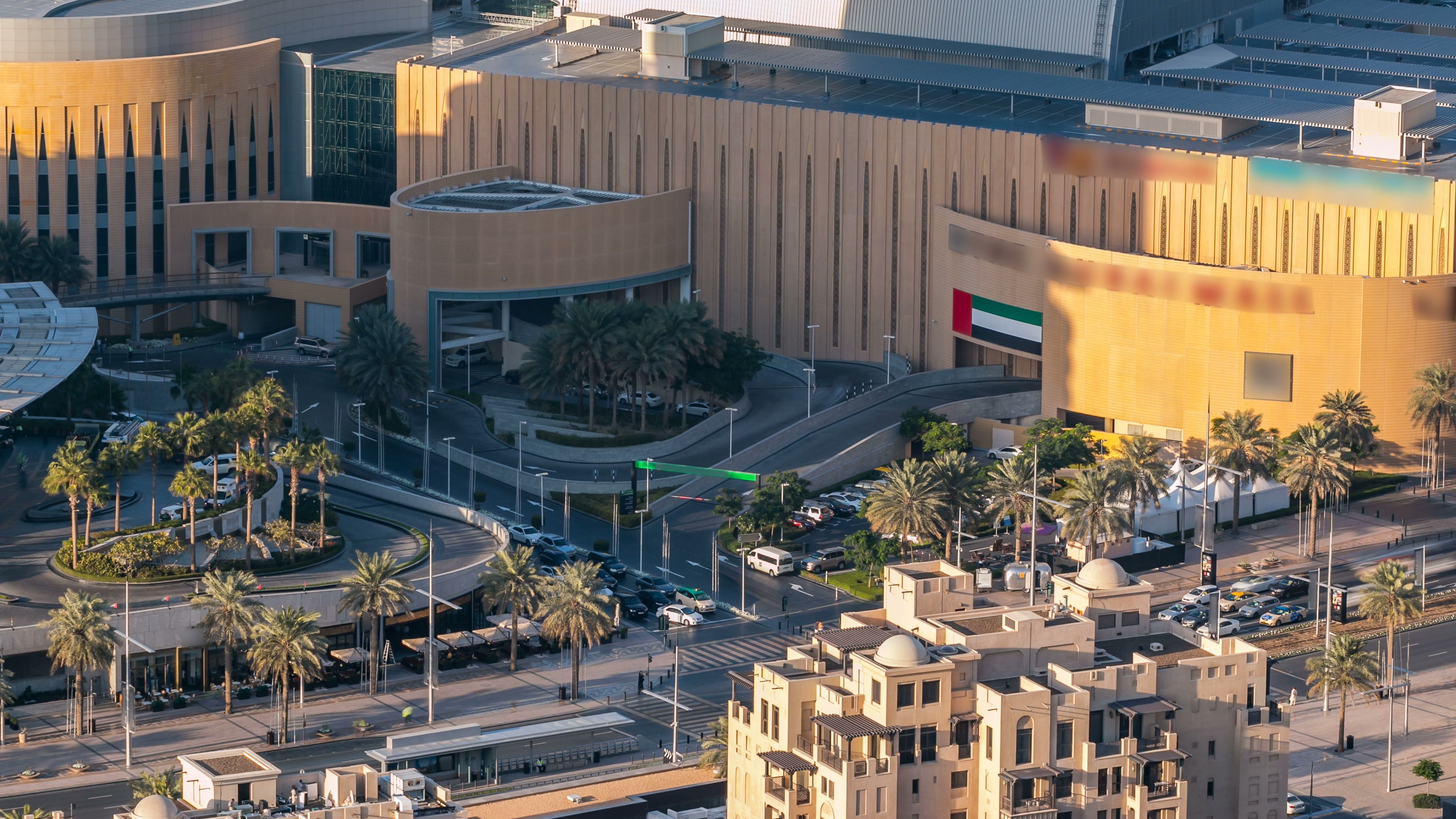 Top view of Mall entrance and parking area timelapse