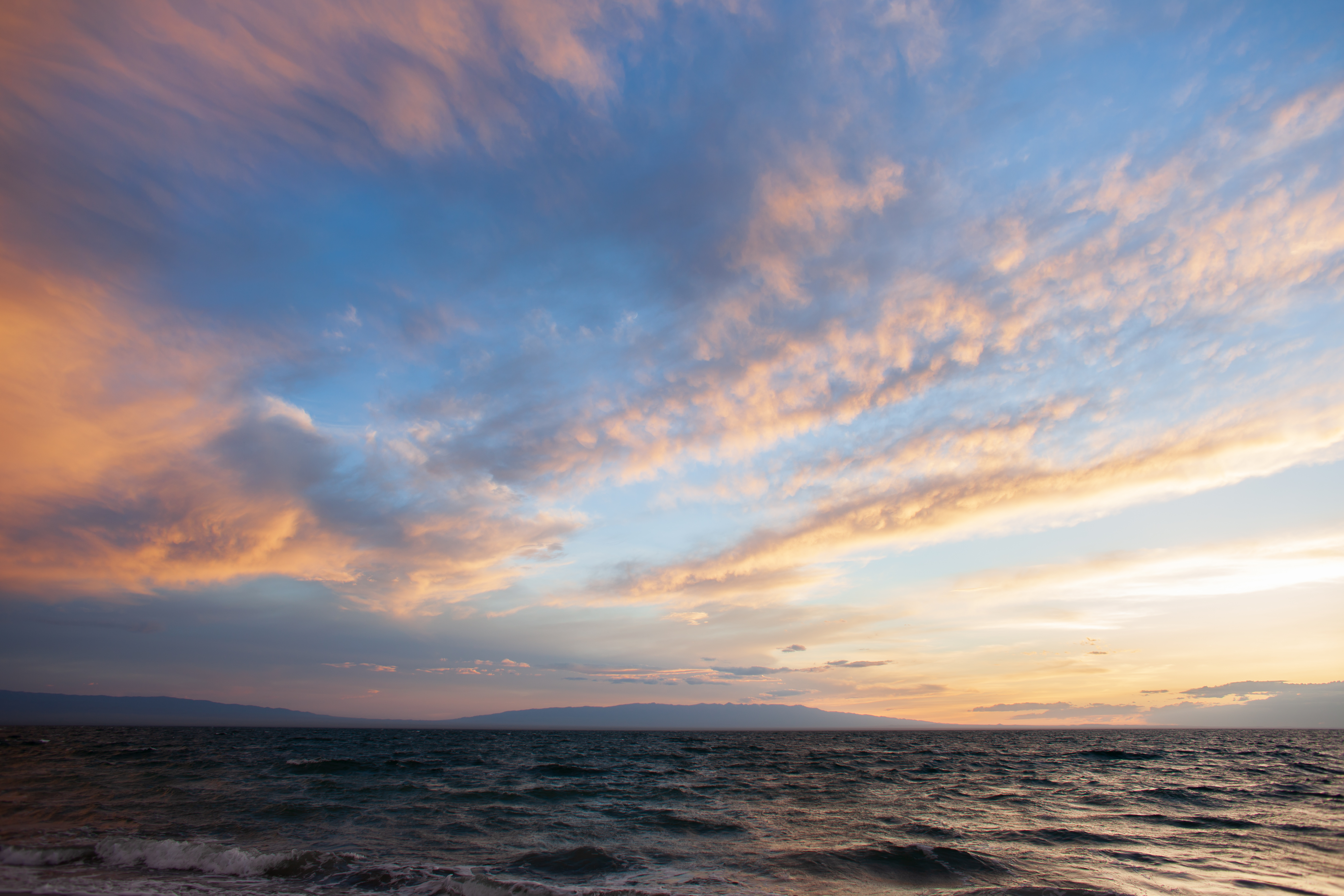 sunset on a lake in Mongolia