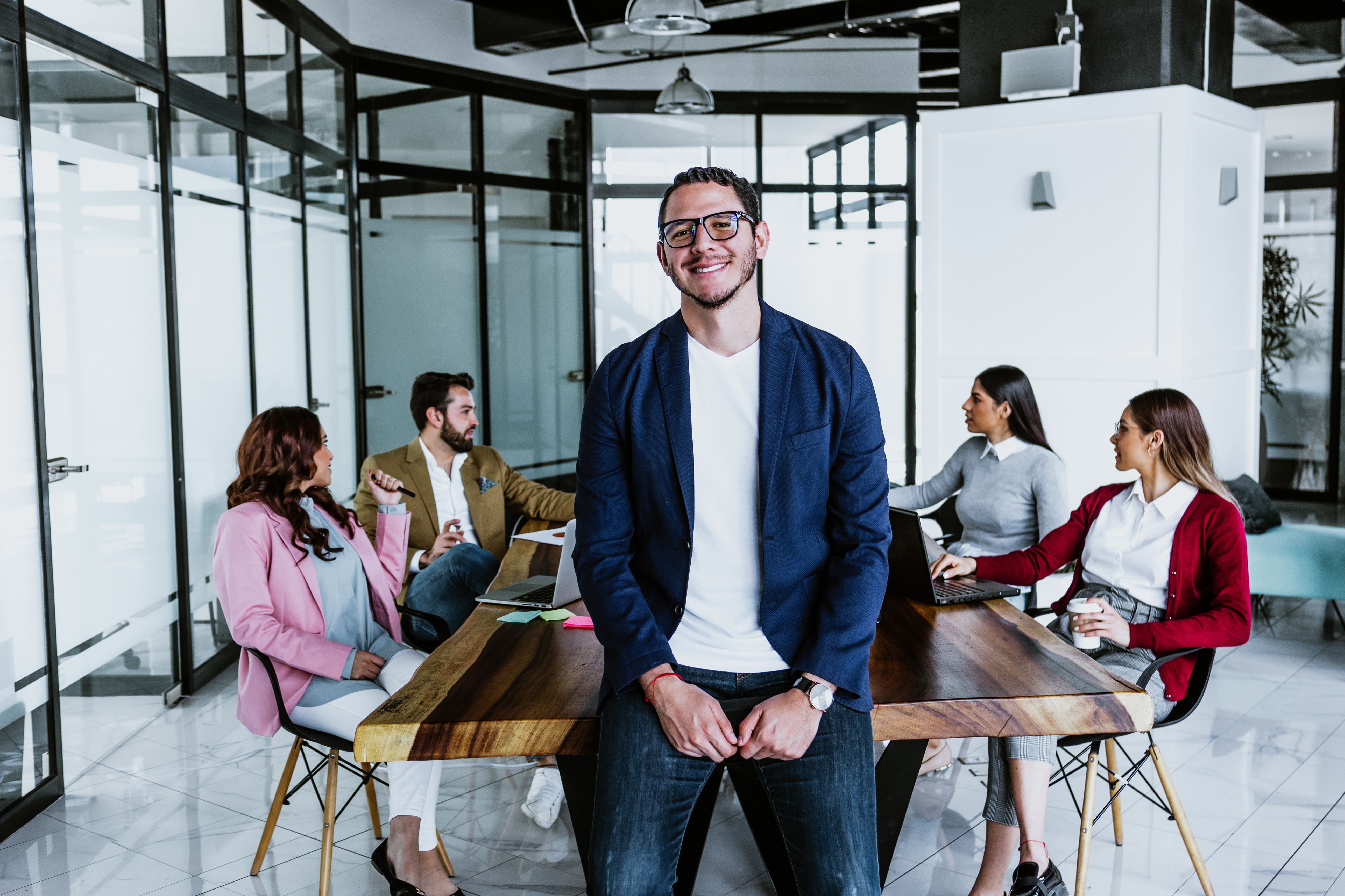 portrait of young hispanic businessman working in smart casual clothes at office in Mexico Latin America, hispanic female portrait of young hispanic businessman working in smart casual clothes at office in Mexico Latin America, hispanic female