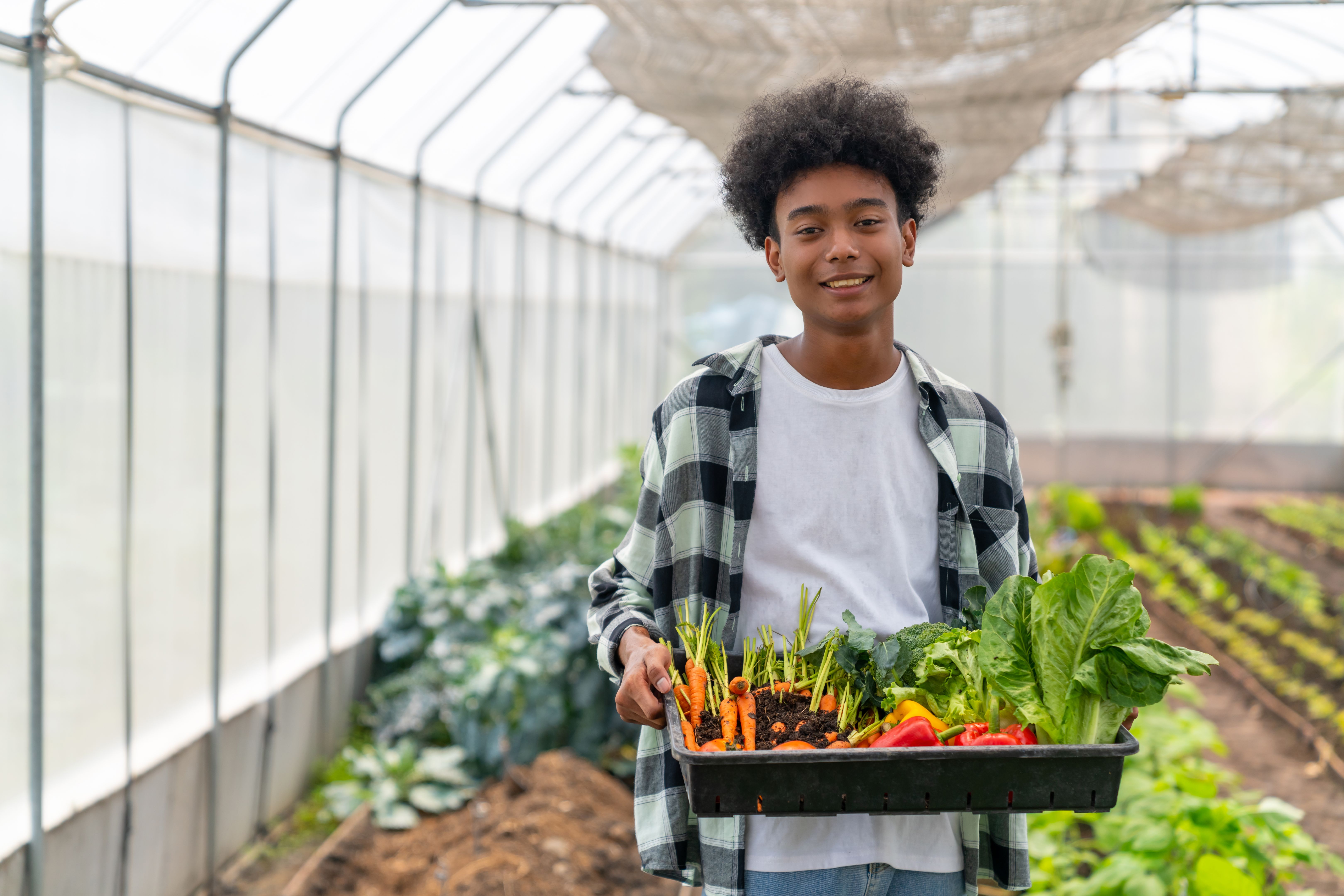 students gardening
