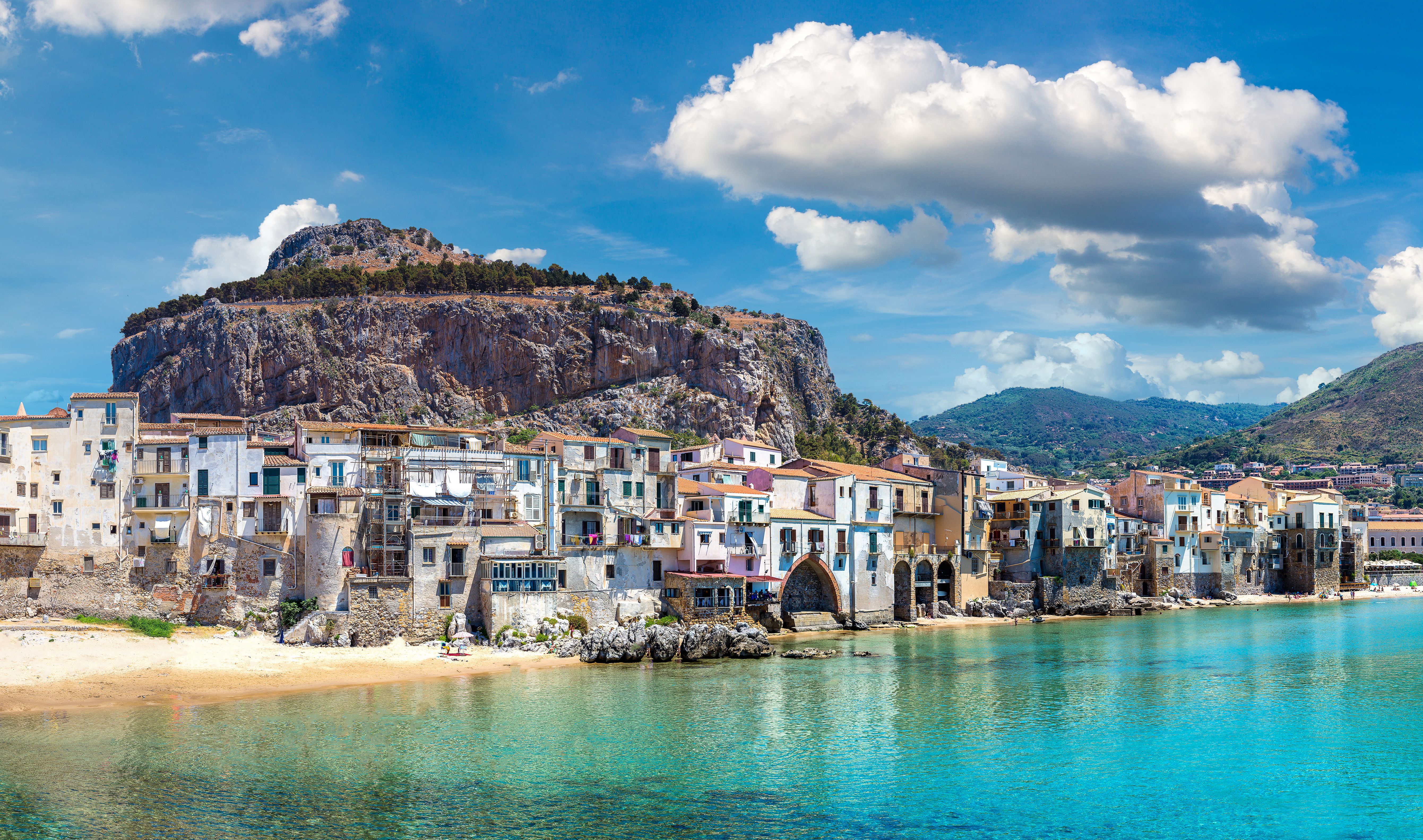 Sandy beach in Cefalu in Sicily