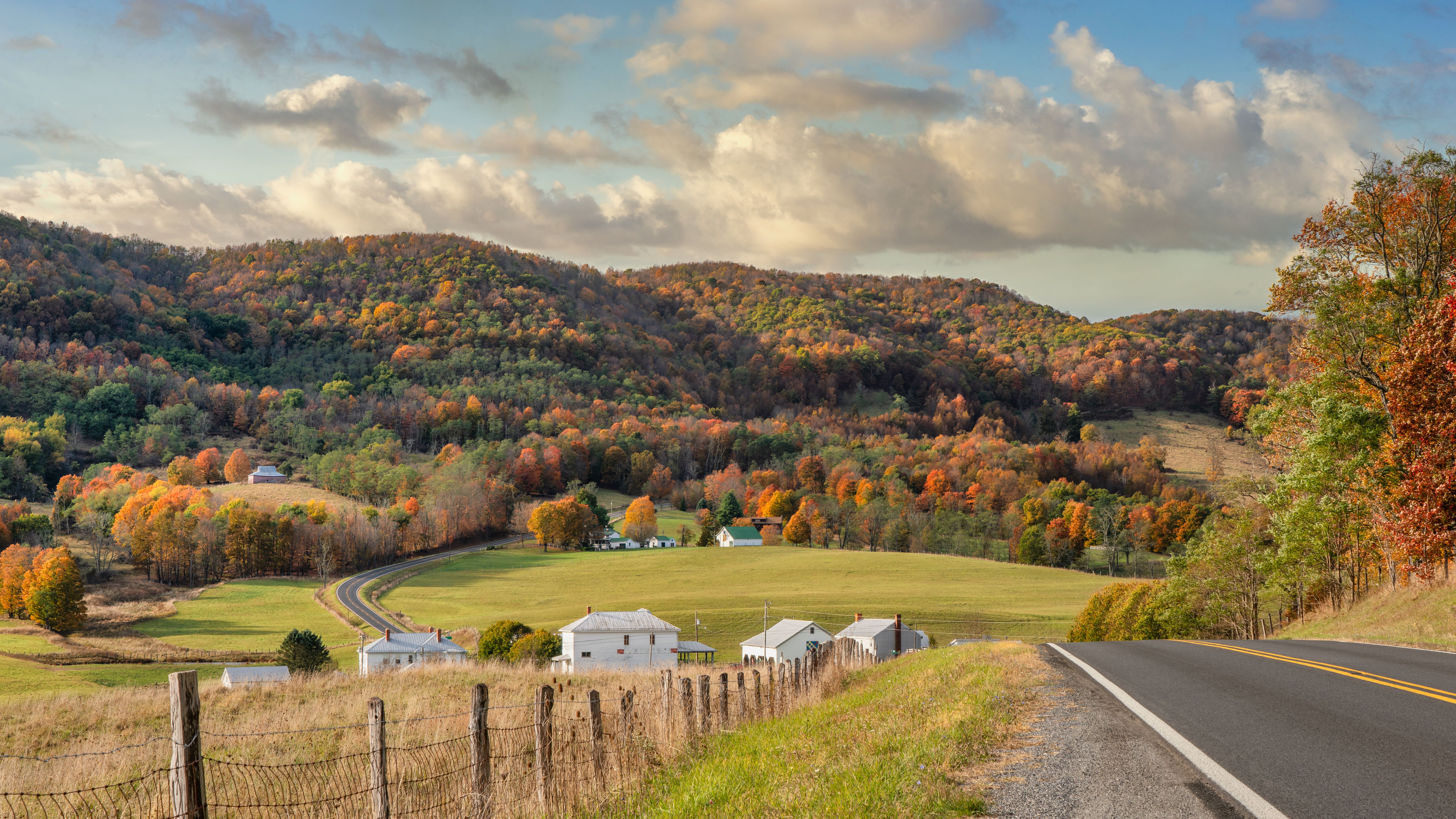 Rural Virginia Farm country in Autumn in the valleys and hills of the Appalachian Mountains