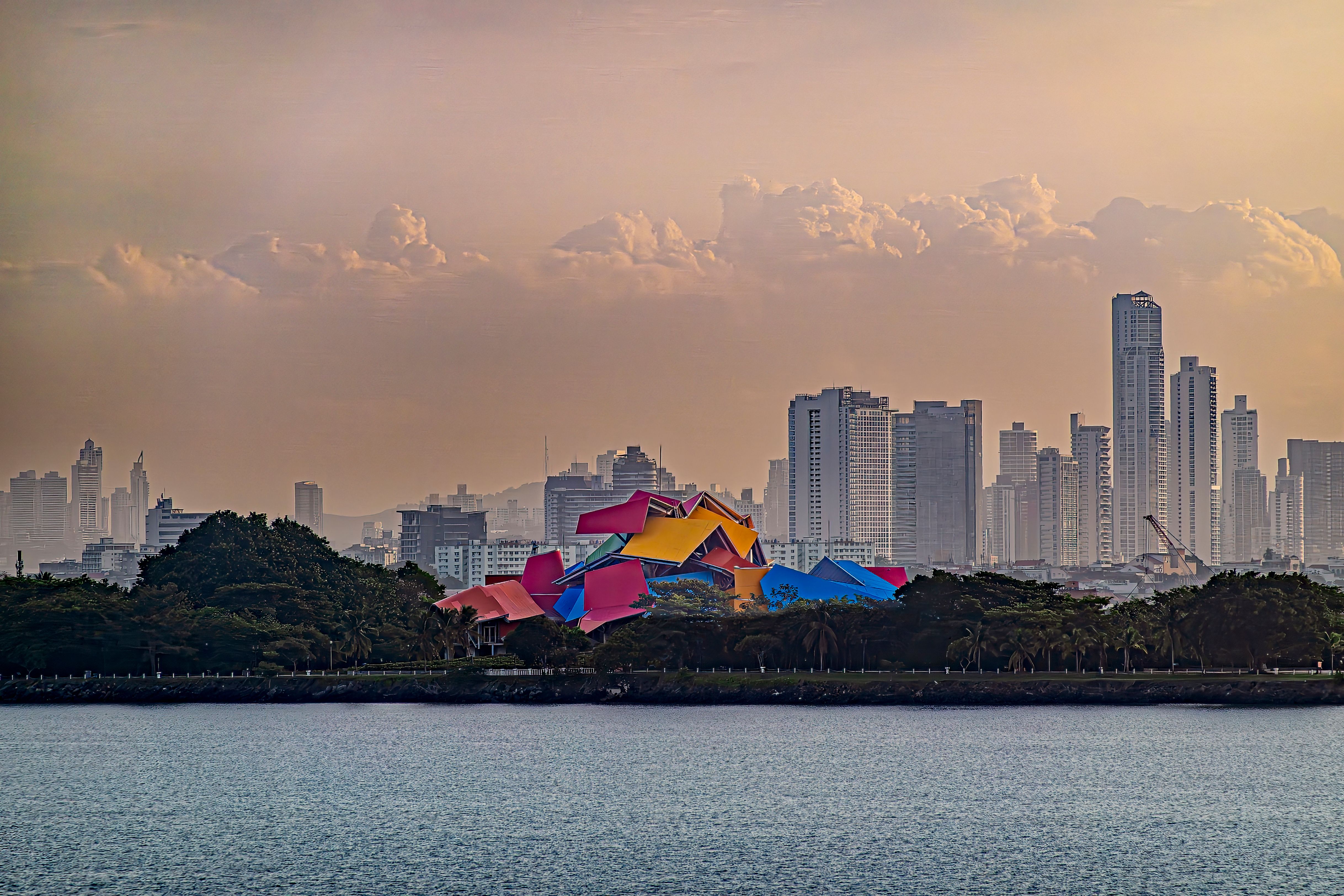 Closeup, colourful biodiversity museum at entrance to Panama Canal