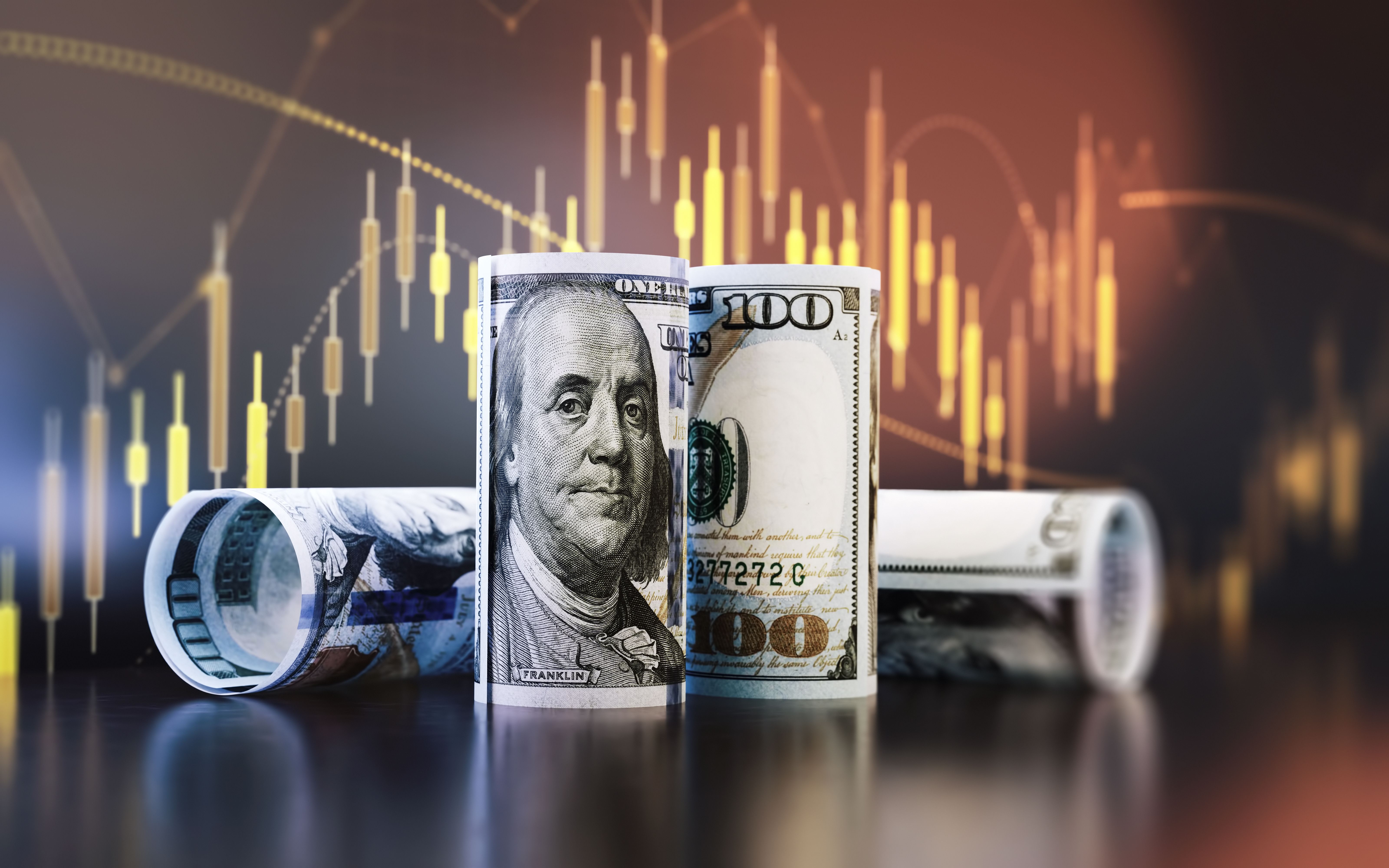 00 Rolling Banknote Dollar Sign Finance chart, Depth Of Field 00 Rolling Banknote Dollar Sign Finance chart, Depth Of Field