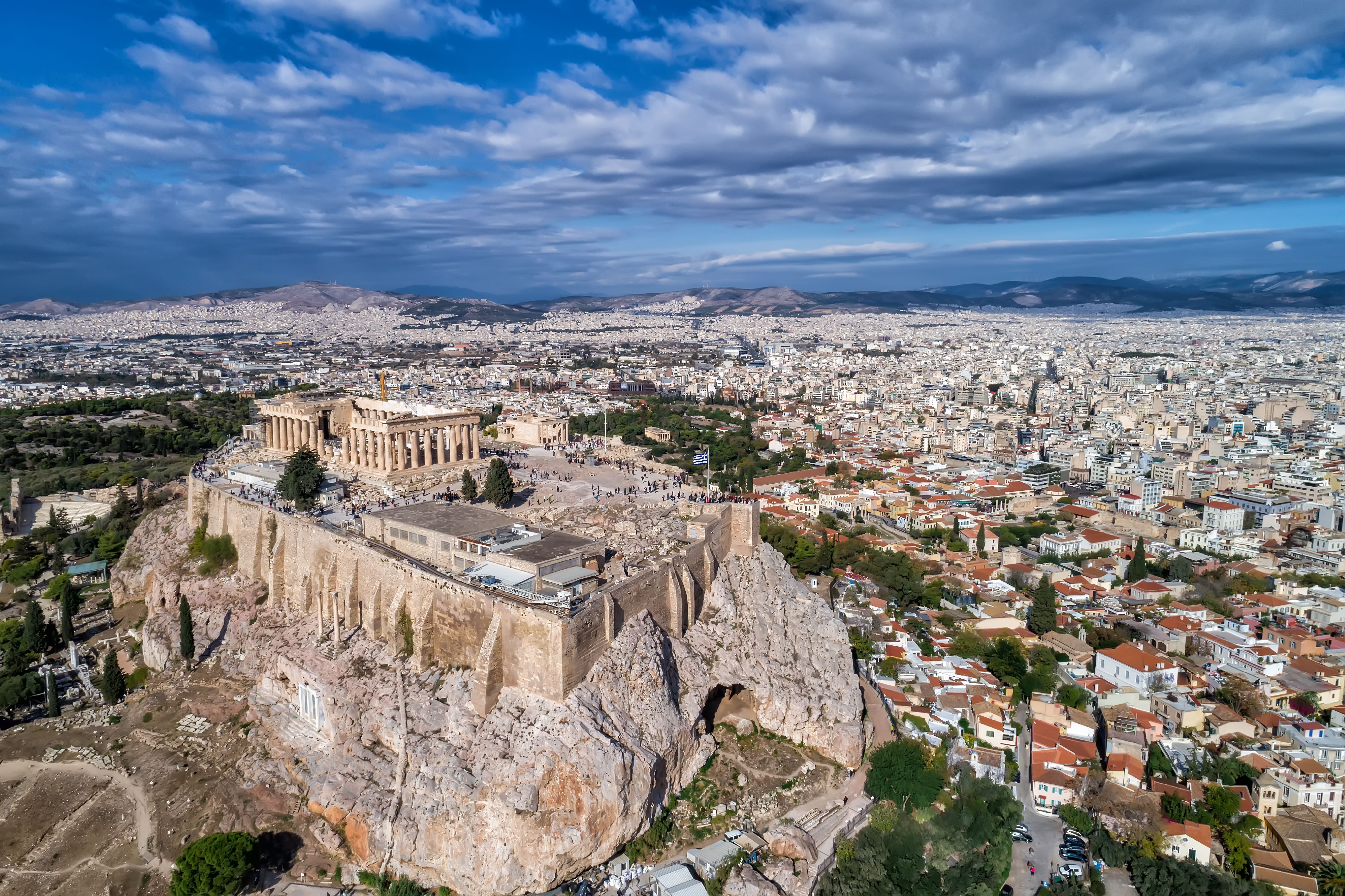 Aerial view of Parthenon and Acropolis in Athens,Greece