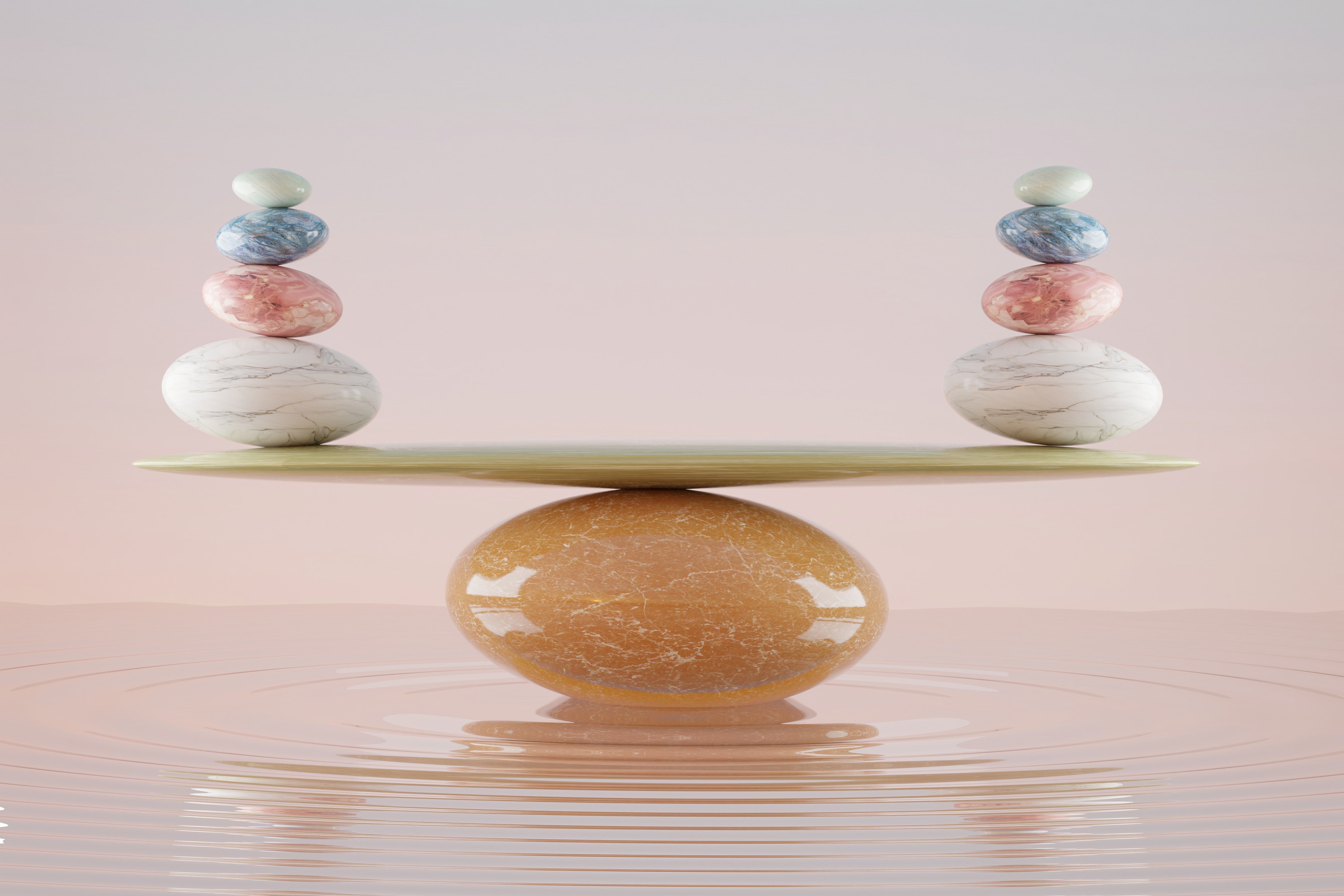 stone stacking marble stone sculpture, on rippled water stone stacking marble stone sculpture, on rippled water