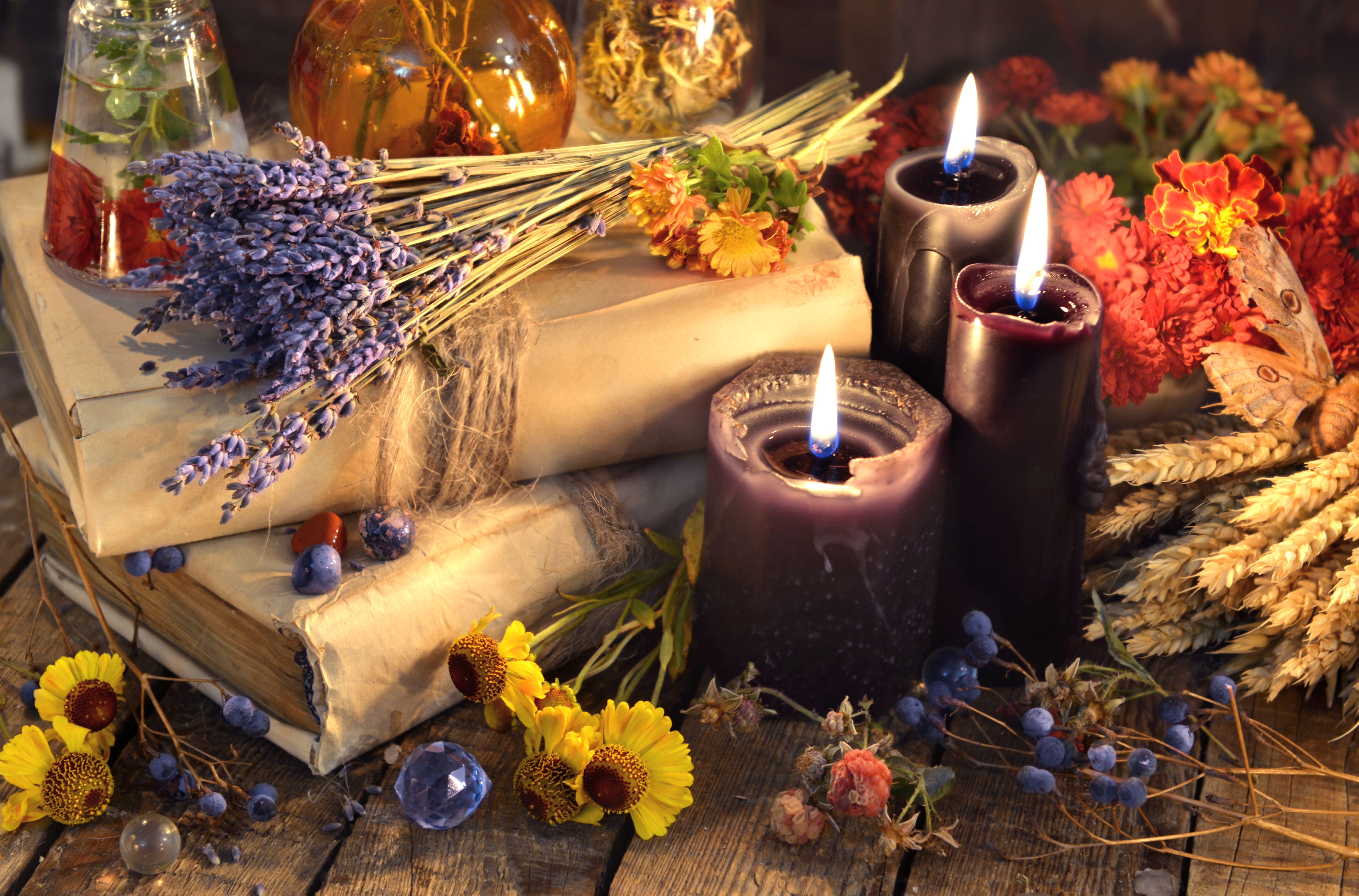 candles and herbs
