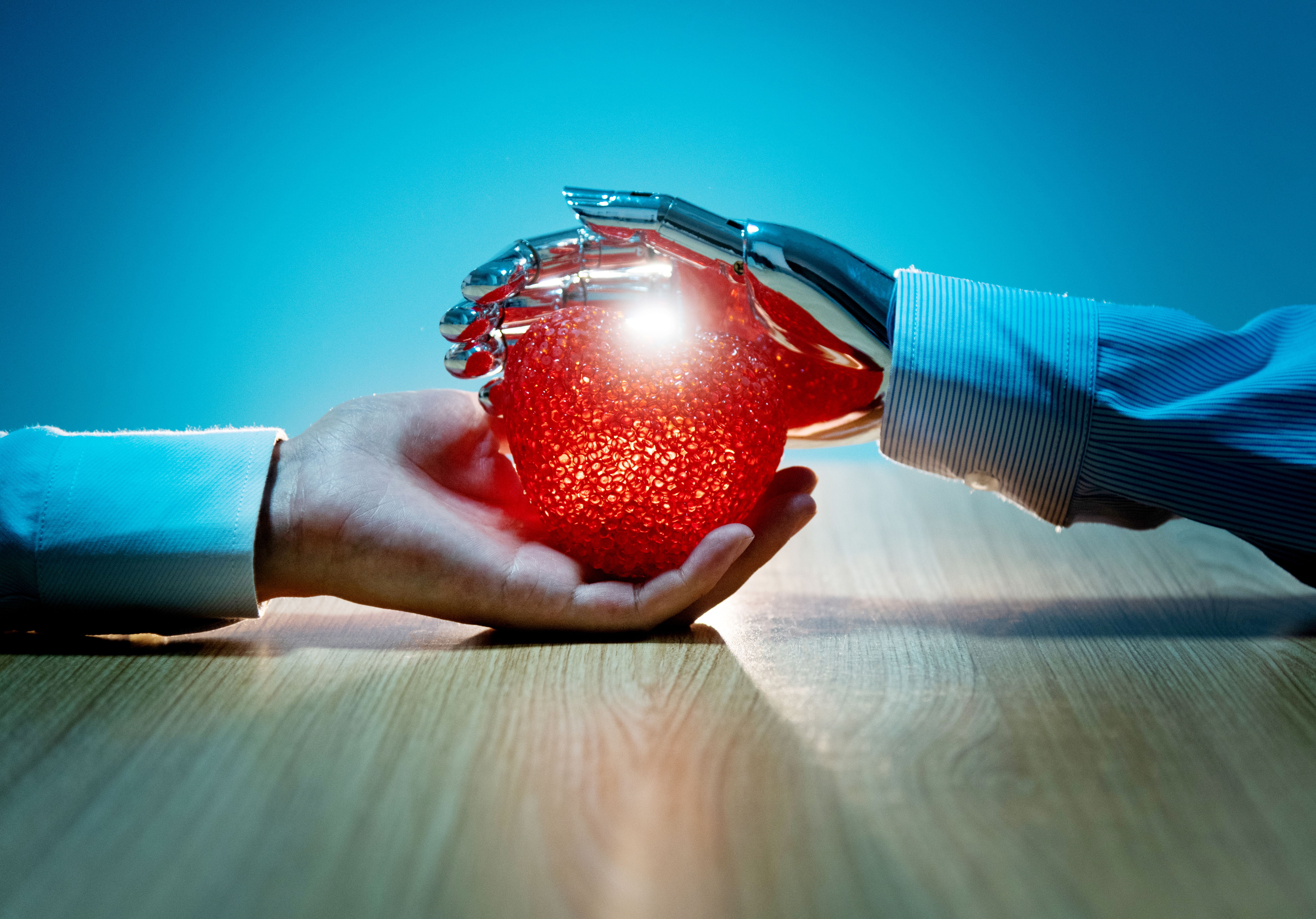 Robot hand protecting heart model