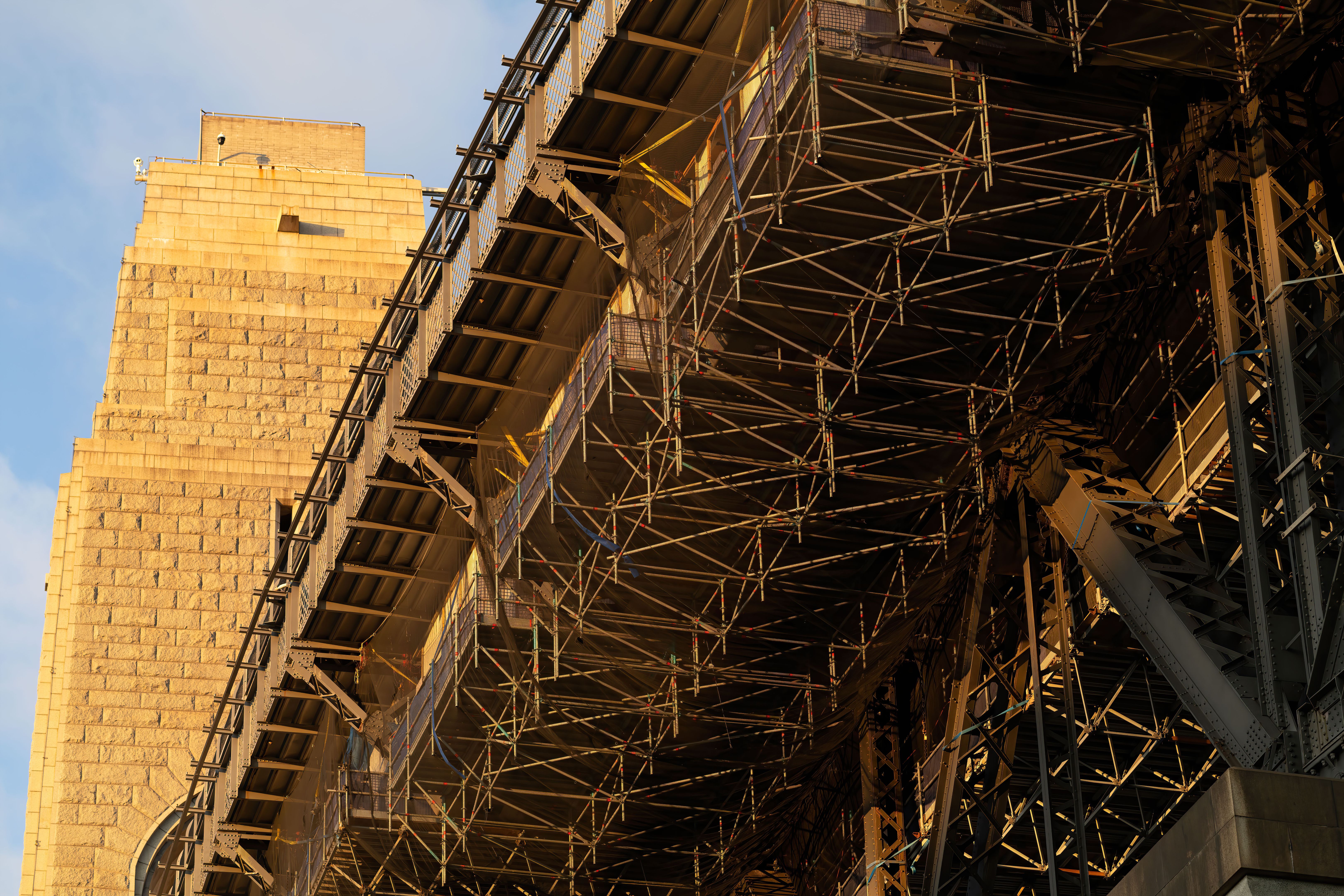 Close up from beneath and to the side of the Sydney Harbour Bridge. Close up from beneath and to the side of the Sydney Harbour Bridge.