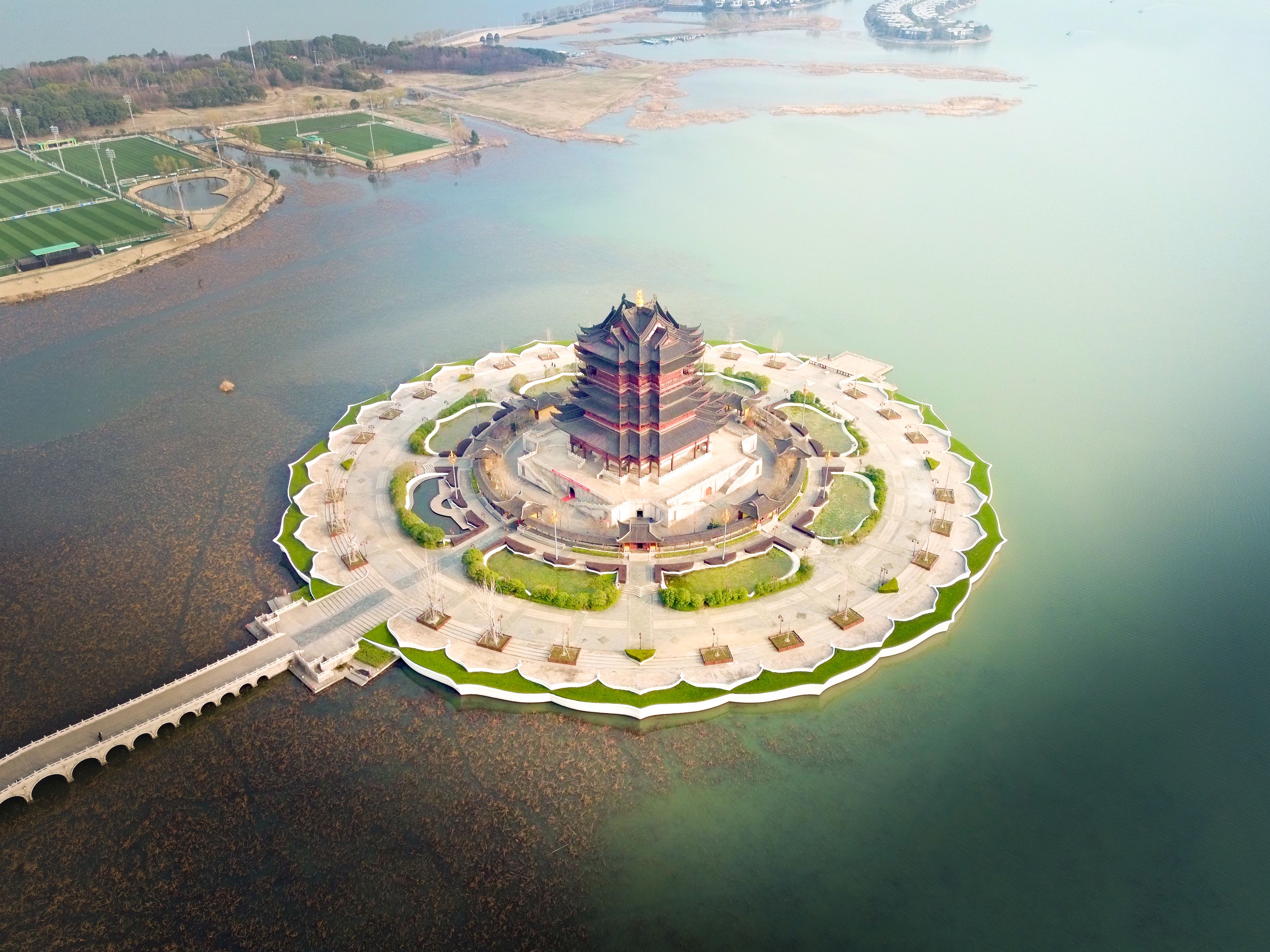 Panorama view of Chongyang Temple in Suzhou city, China