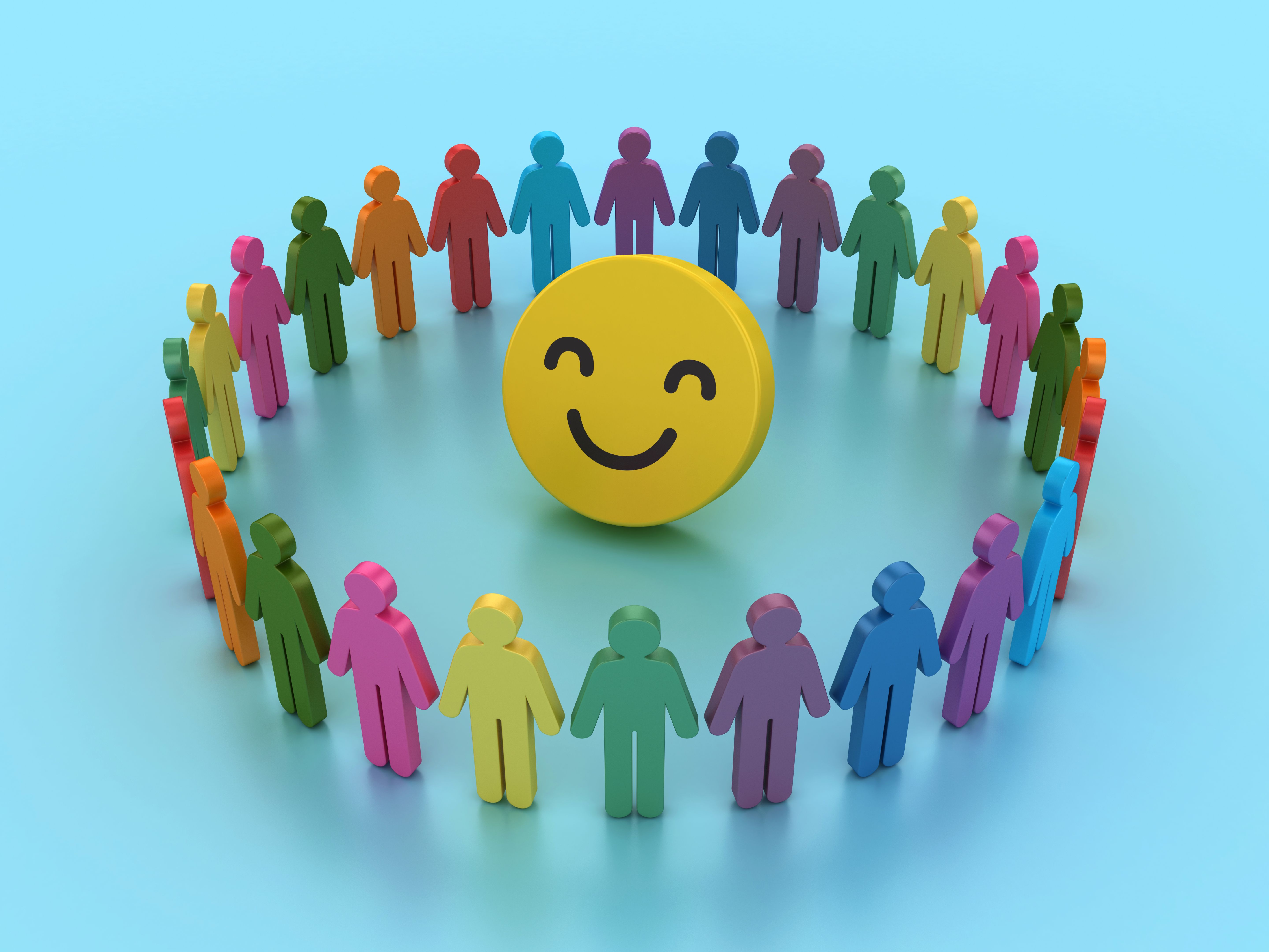 Happy Emoticon with Pictogram Teamwork People