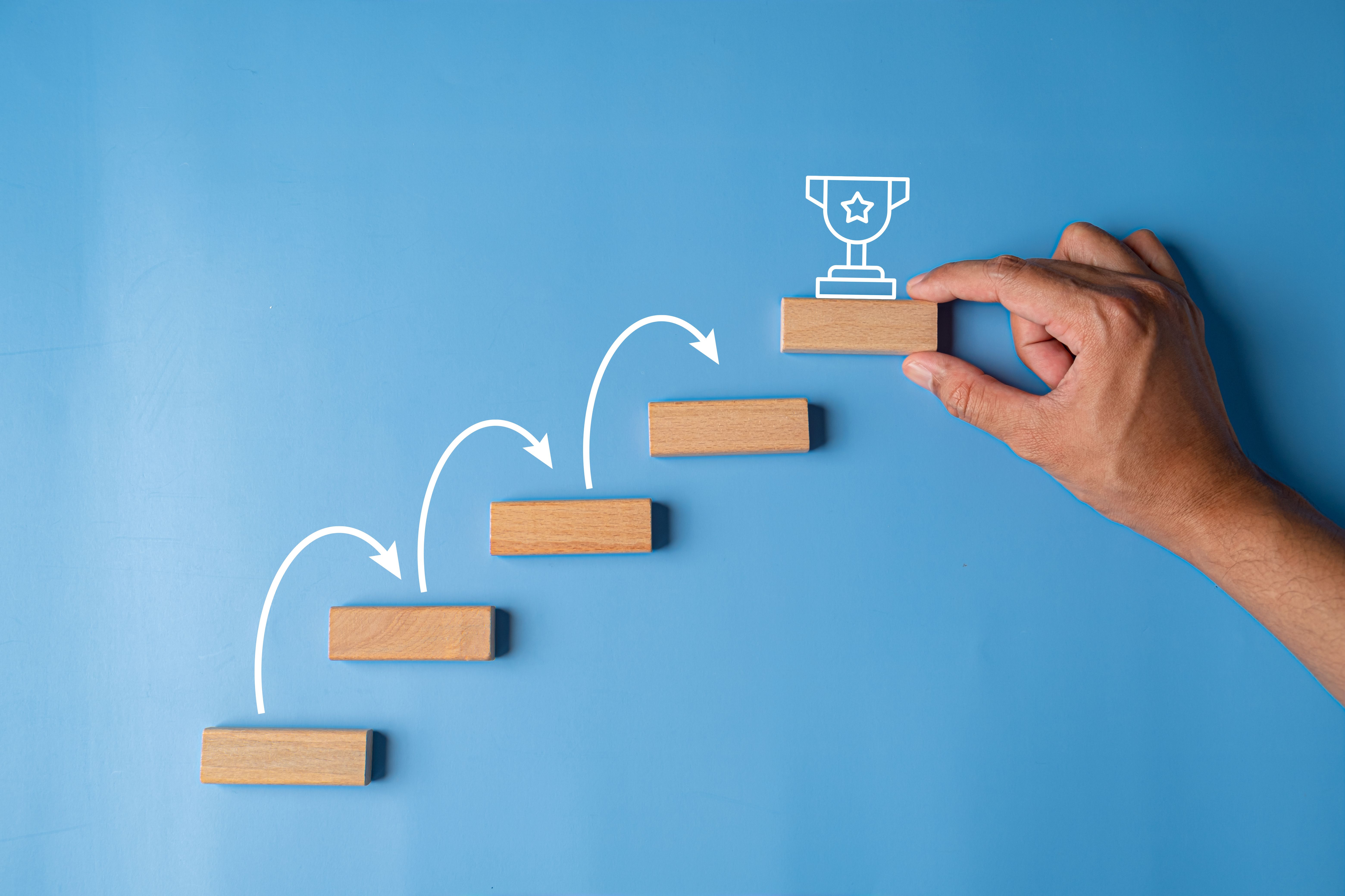 Business growth success achievement concept, step stair or ladder for planning development leadership and customer target group.