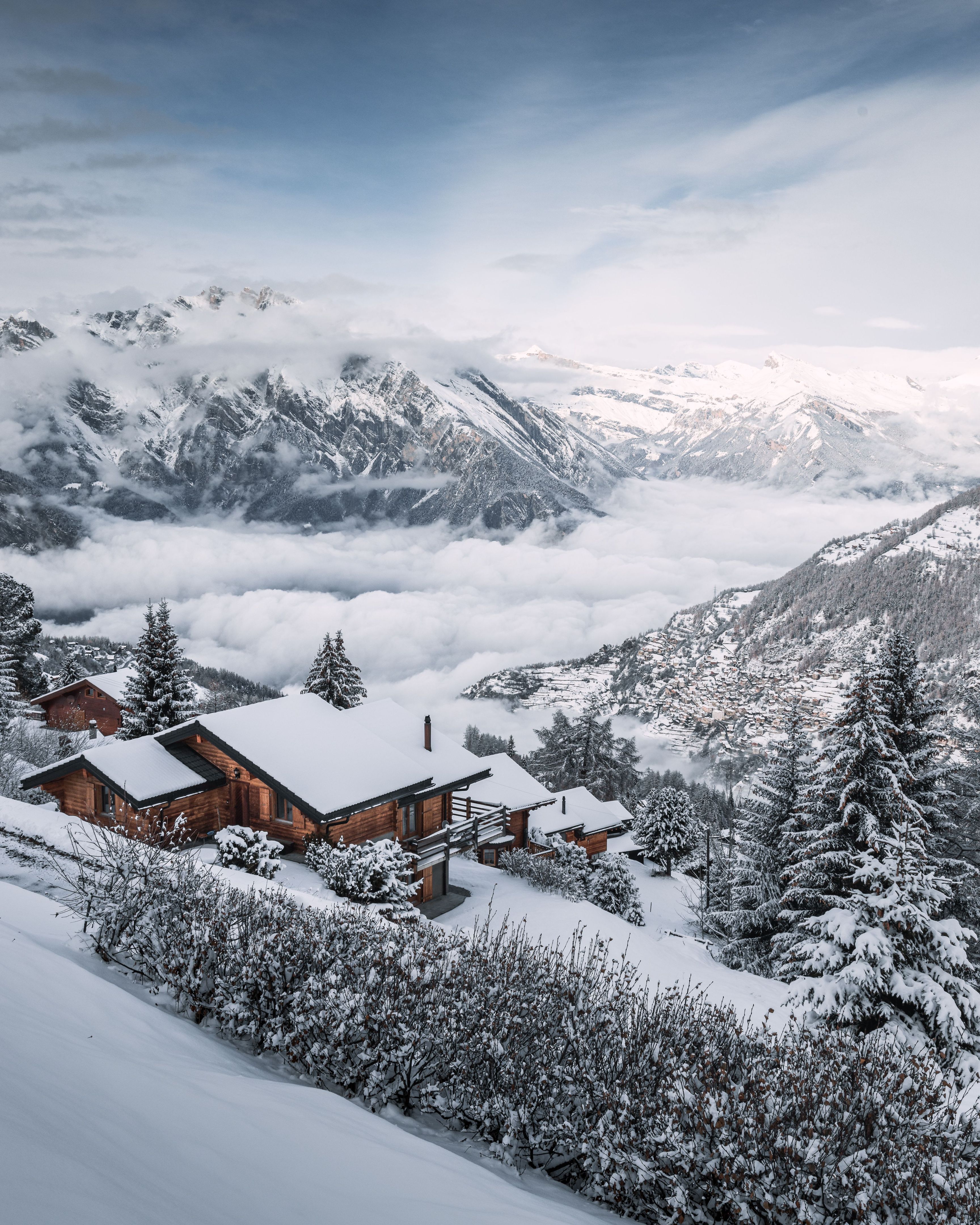swiss chalet winter