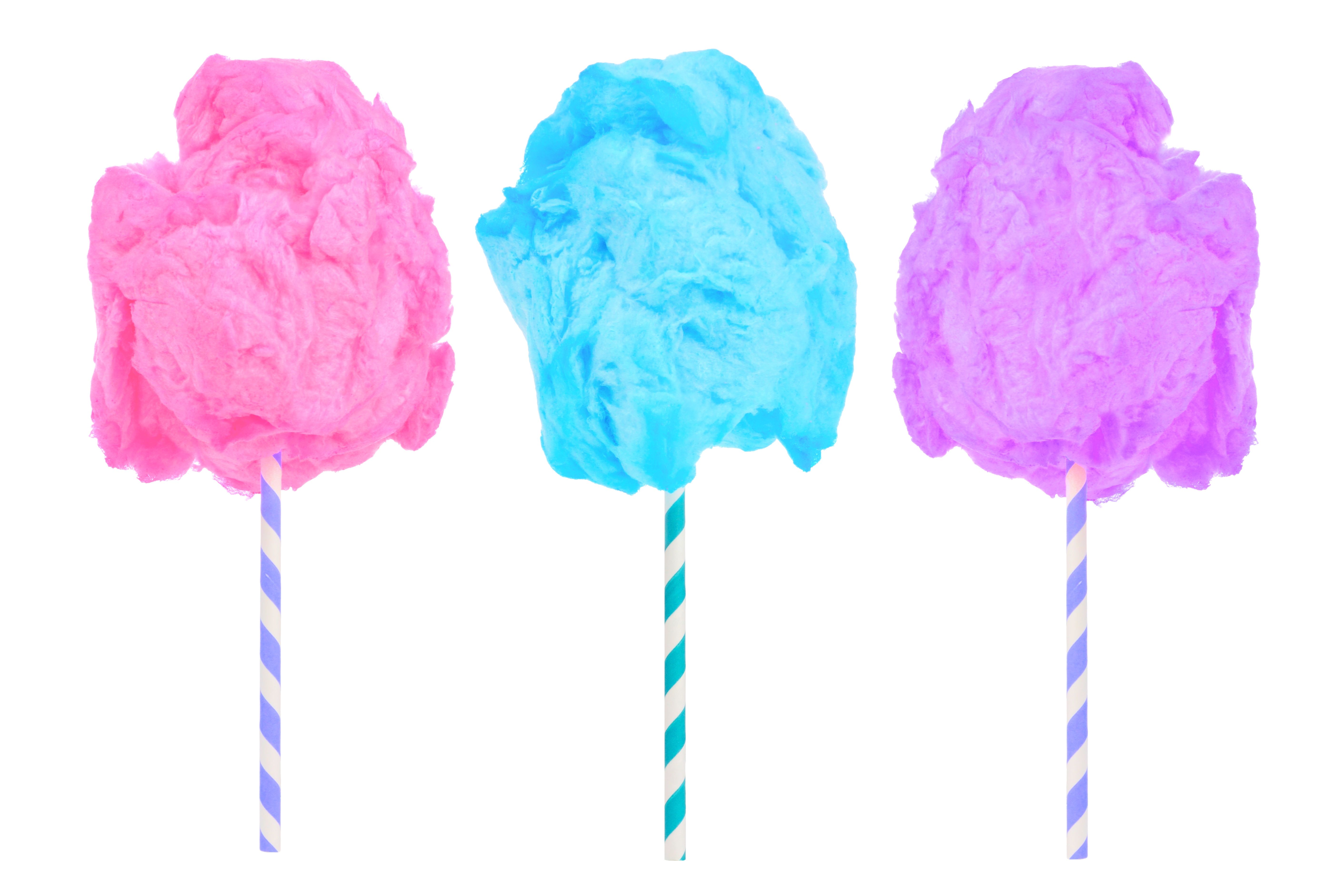 Cotton candy in pink, blue and purple isolated on white Cotton candy in pink, blue and purple isolated on white