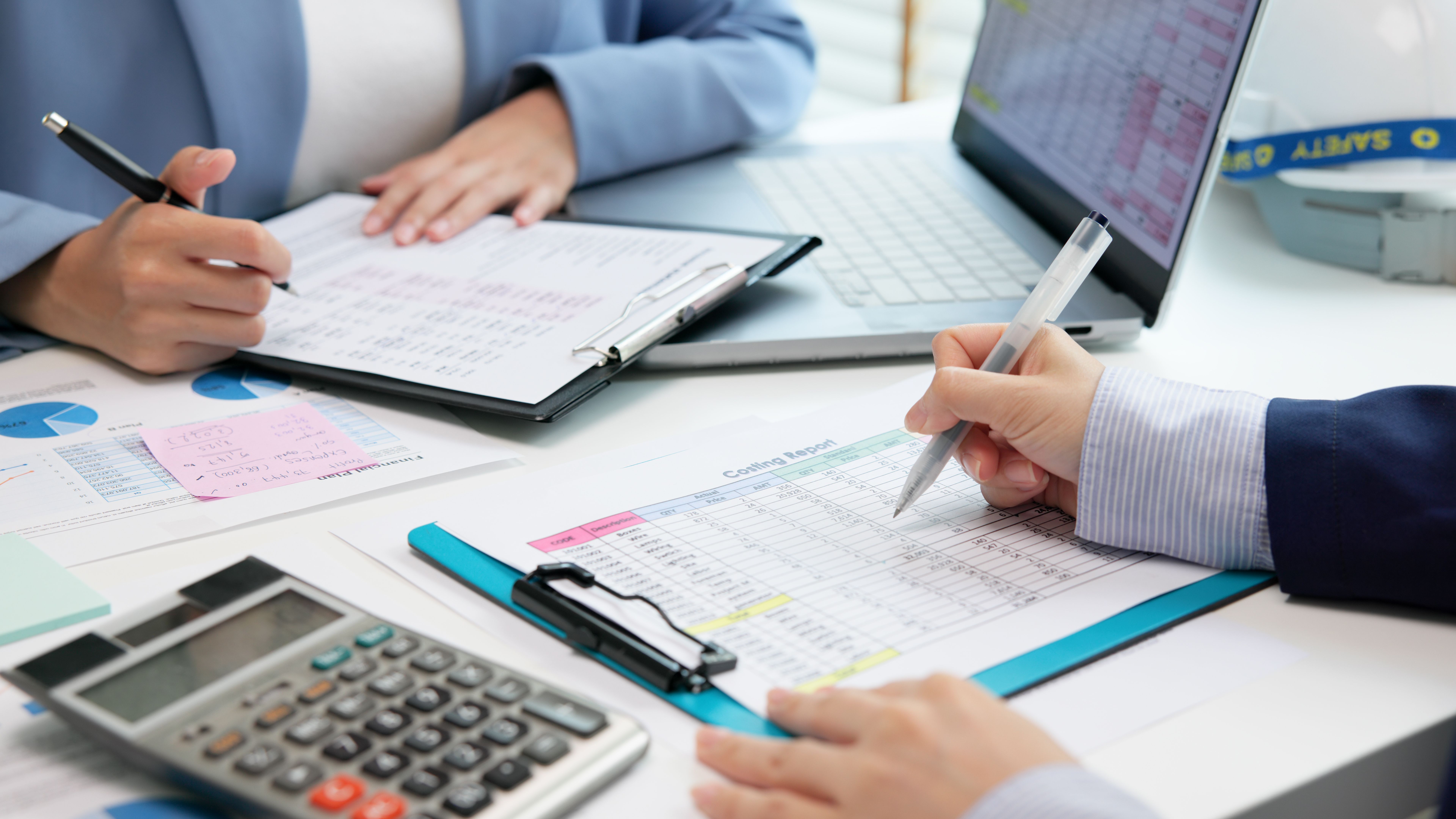 Expert woman asian female people review data number costing managerial account prepare monthly actual cost variance report income tax at audit office. ESG budget control ERP process service project.