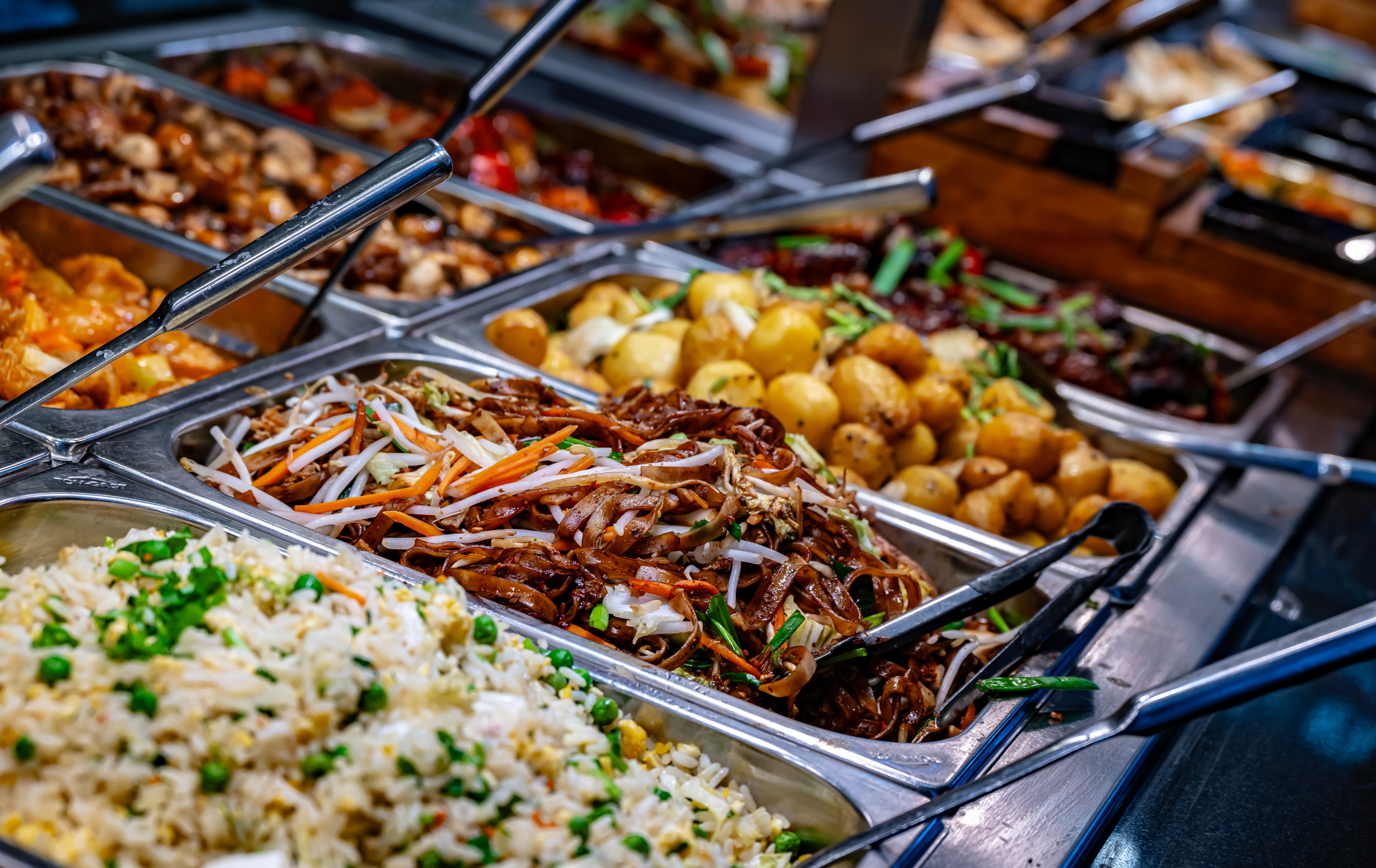 Asian food sold in a shopping mall food court