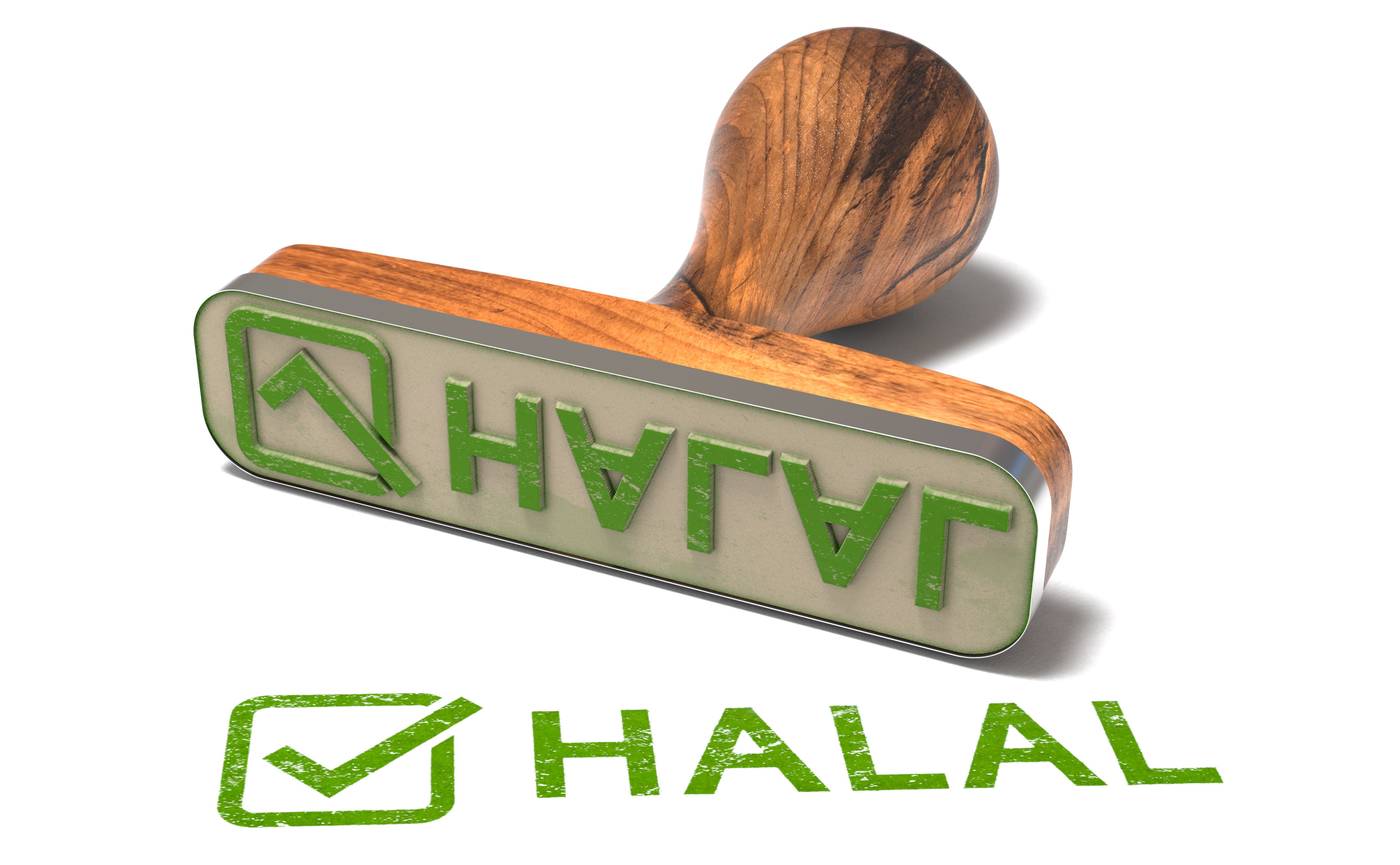 Halal, Islamic law. Rubber stamp with the word Halal, Islamic law and Sharia compliant concept.