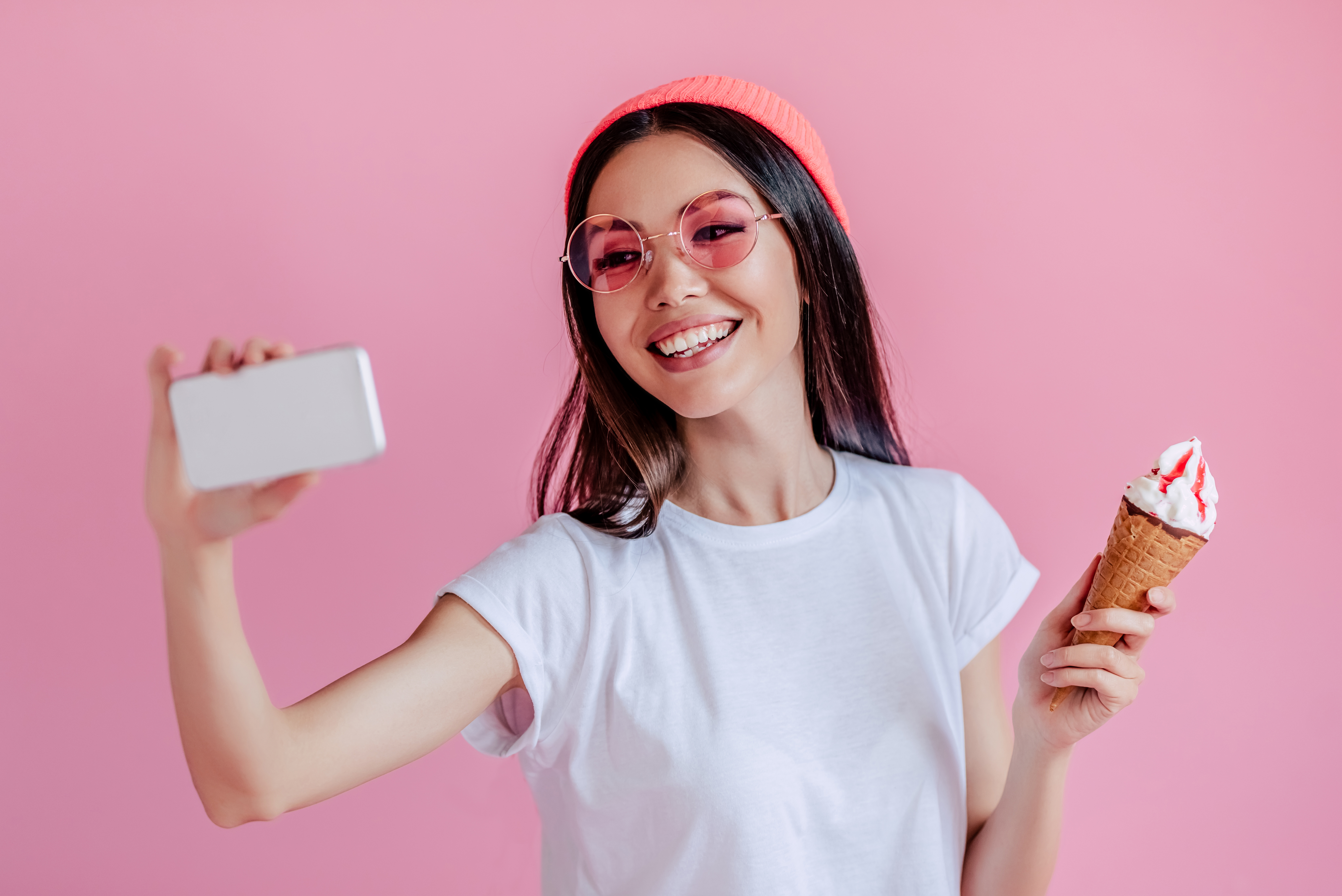 Young girl on pink background