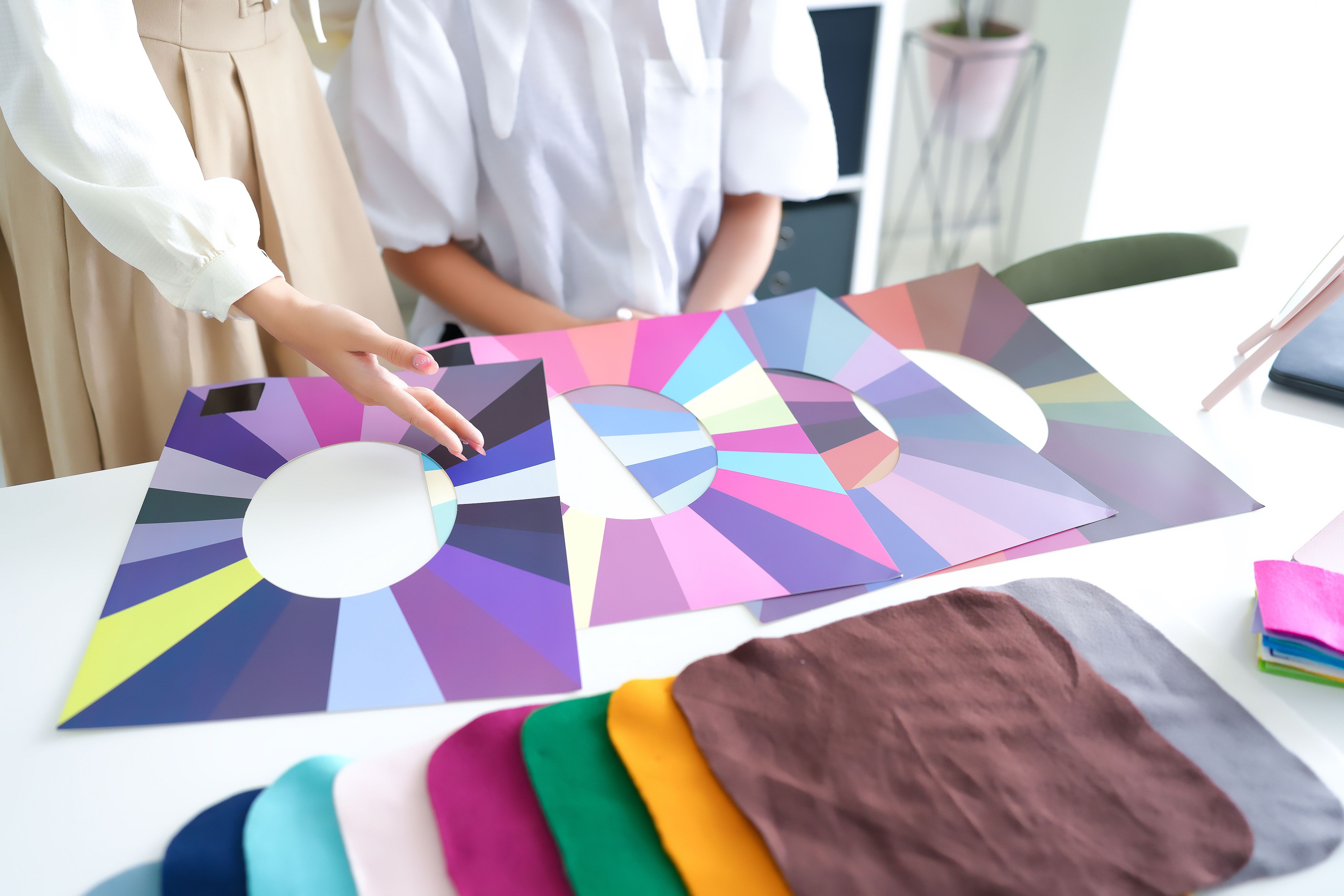 Personal Color Analysis Consultation with Adult Asian Women and Color Swatches for Wardrobe Selection Personal Color Analysis Consultation with Adult Asian Women and Color Swatches for Wardrobe Selection