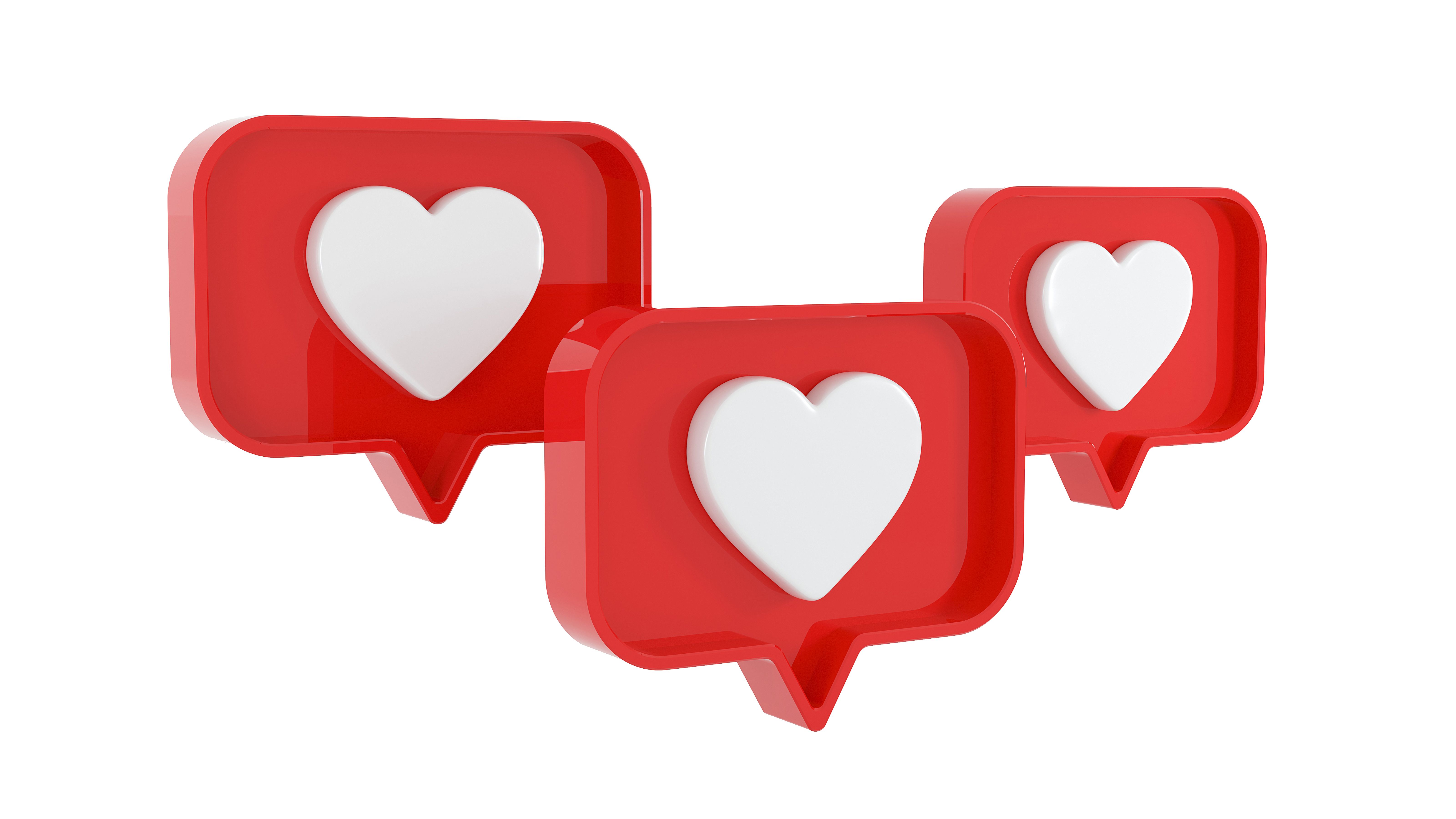 Red social media notification love, heart in red rounded square icon isolated on white background with shadow Red social media notification love, heart in red rounded square icon isolated on white background with shadow