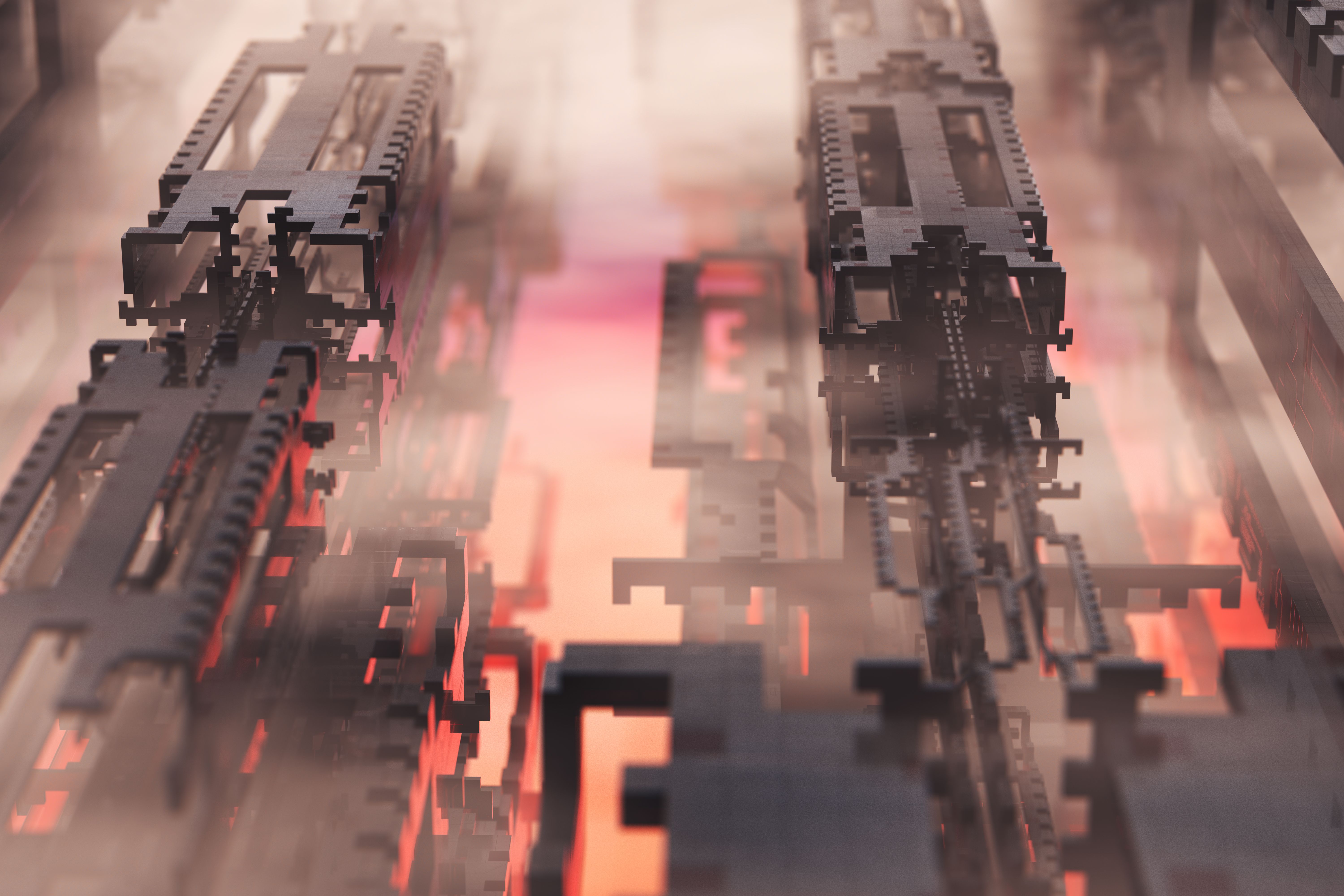 Futuristic, industrial space ship interior