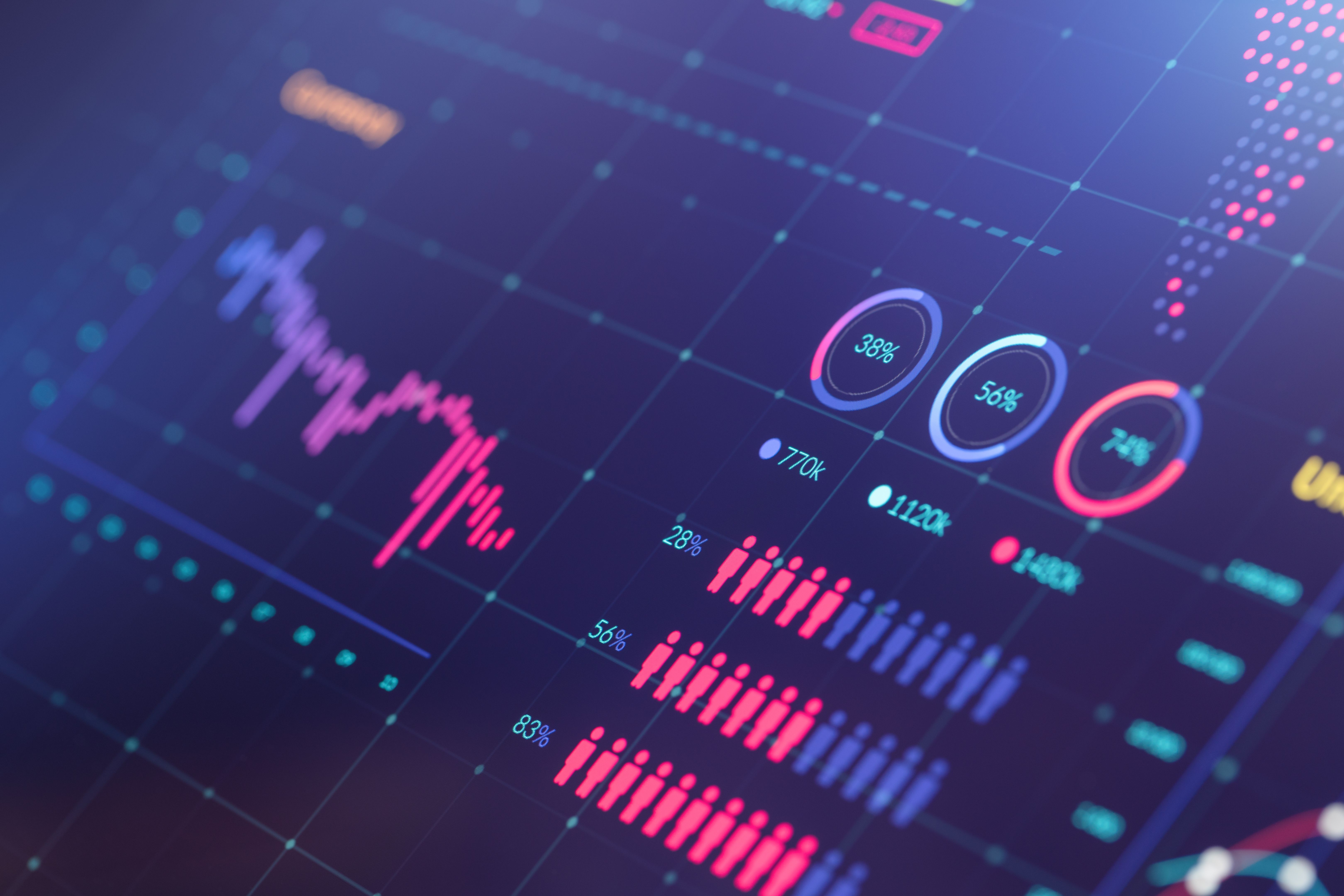 Infographic of global finance and healthcare crisis on digital display