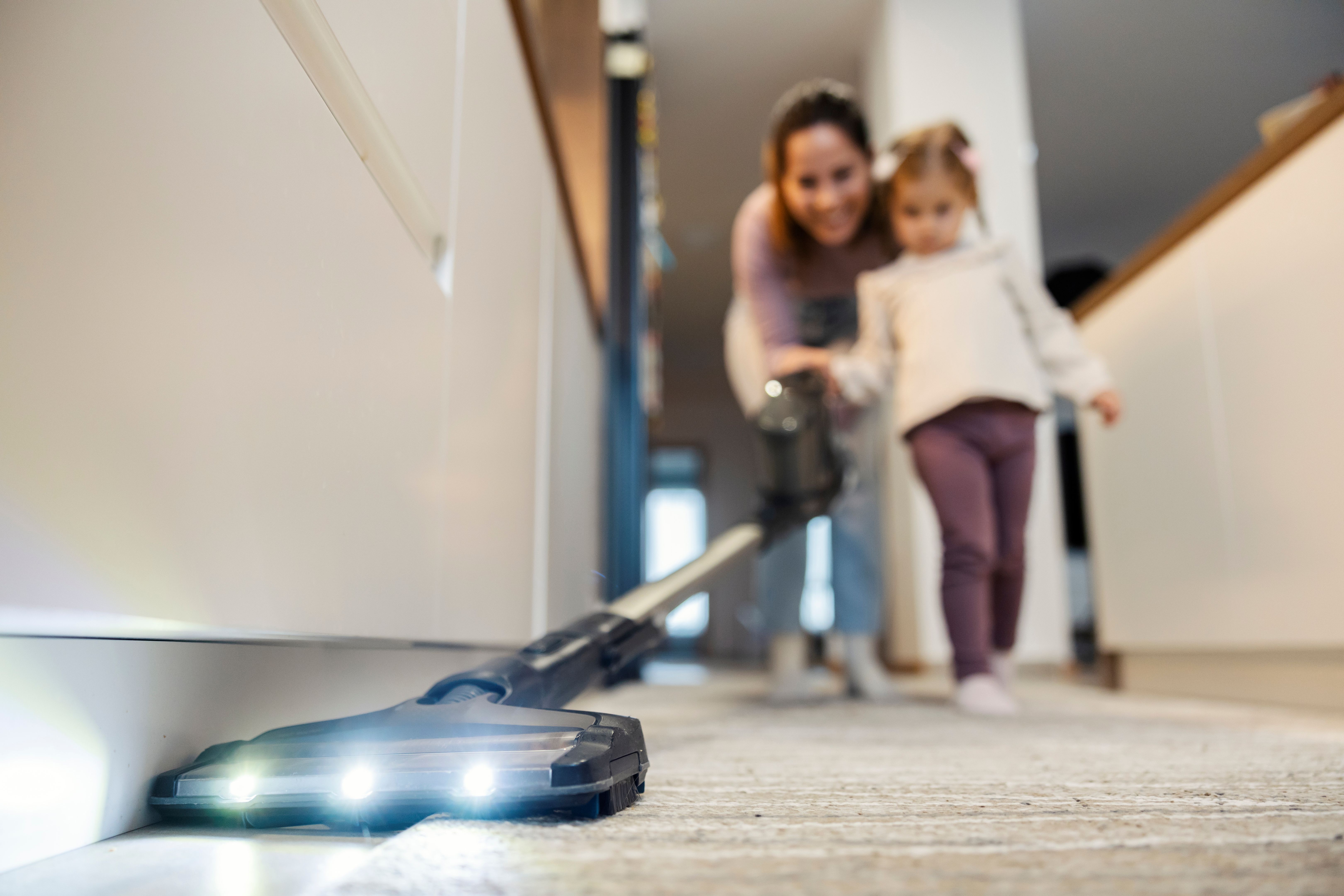 happy family cleaning