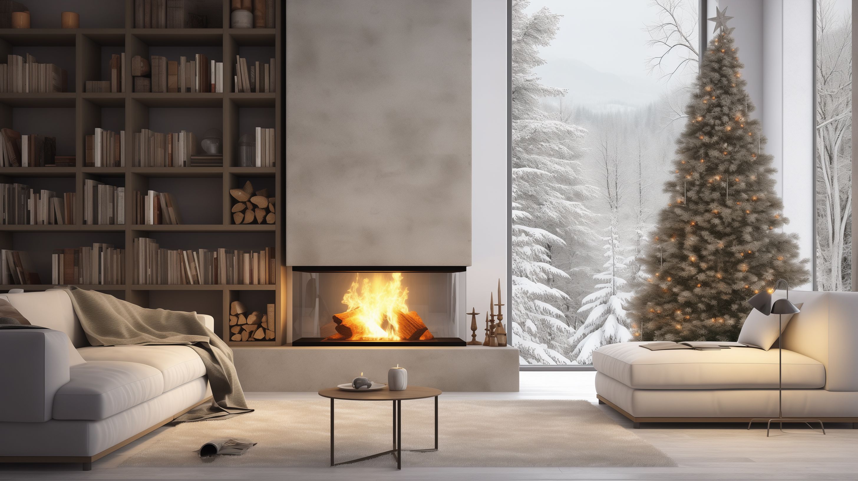 Modern interior with the Christmas tree