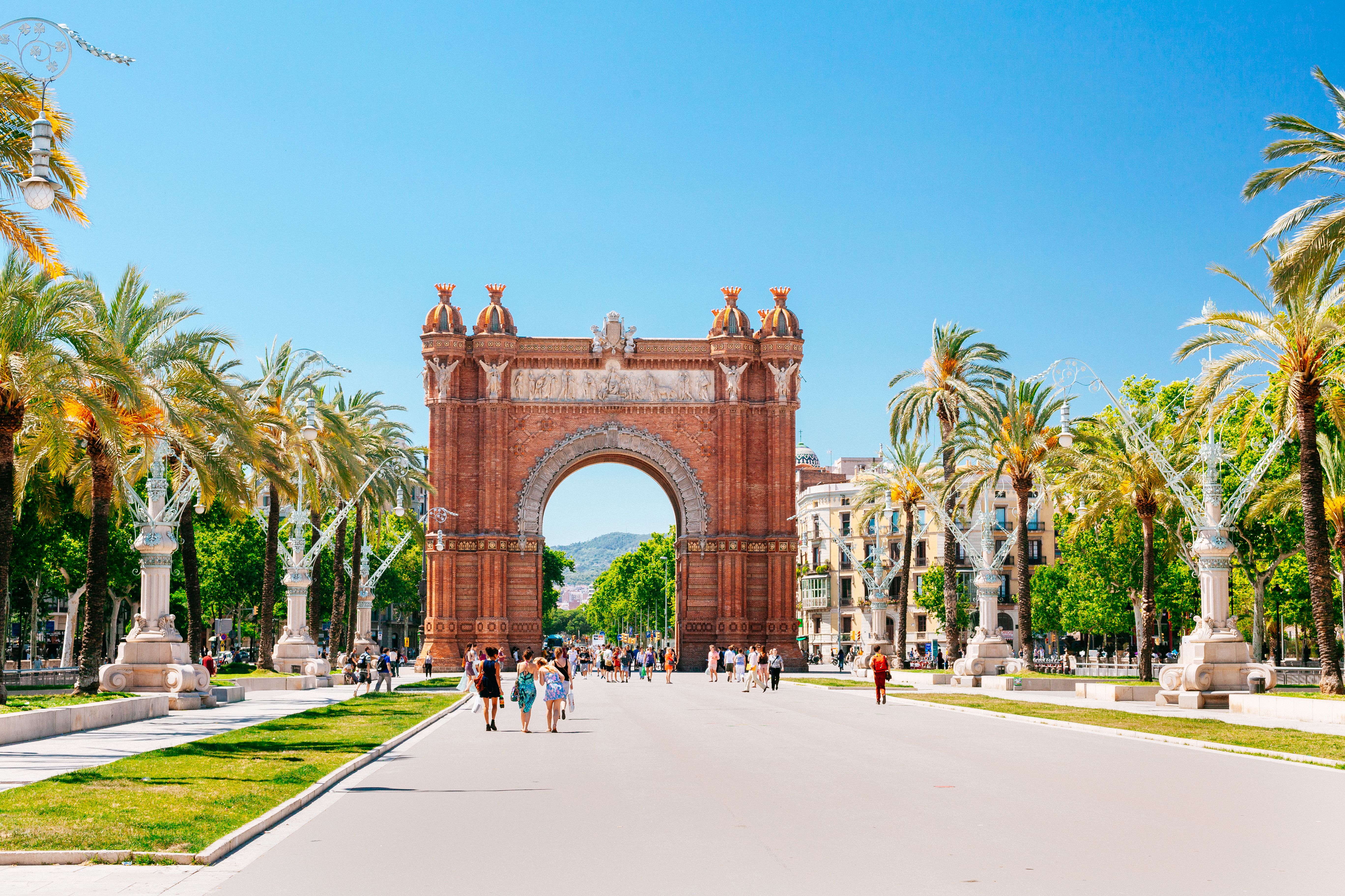Arc de Triomf on Passeig de Lluís Companys in Barcelona on a sunny cloudless day. Arc de Triomf on Passeig de Lluís Companys in Barcelona on a sunny cloudless day.