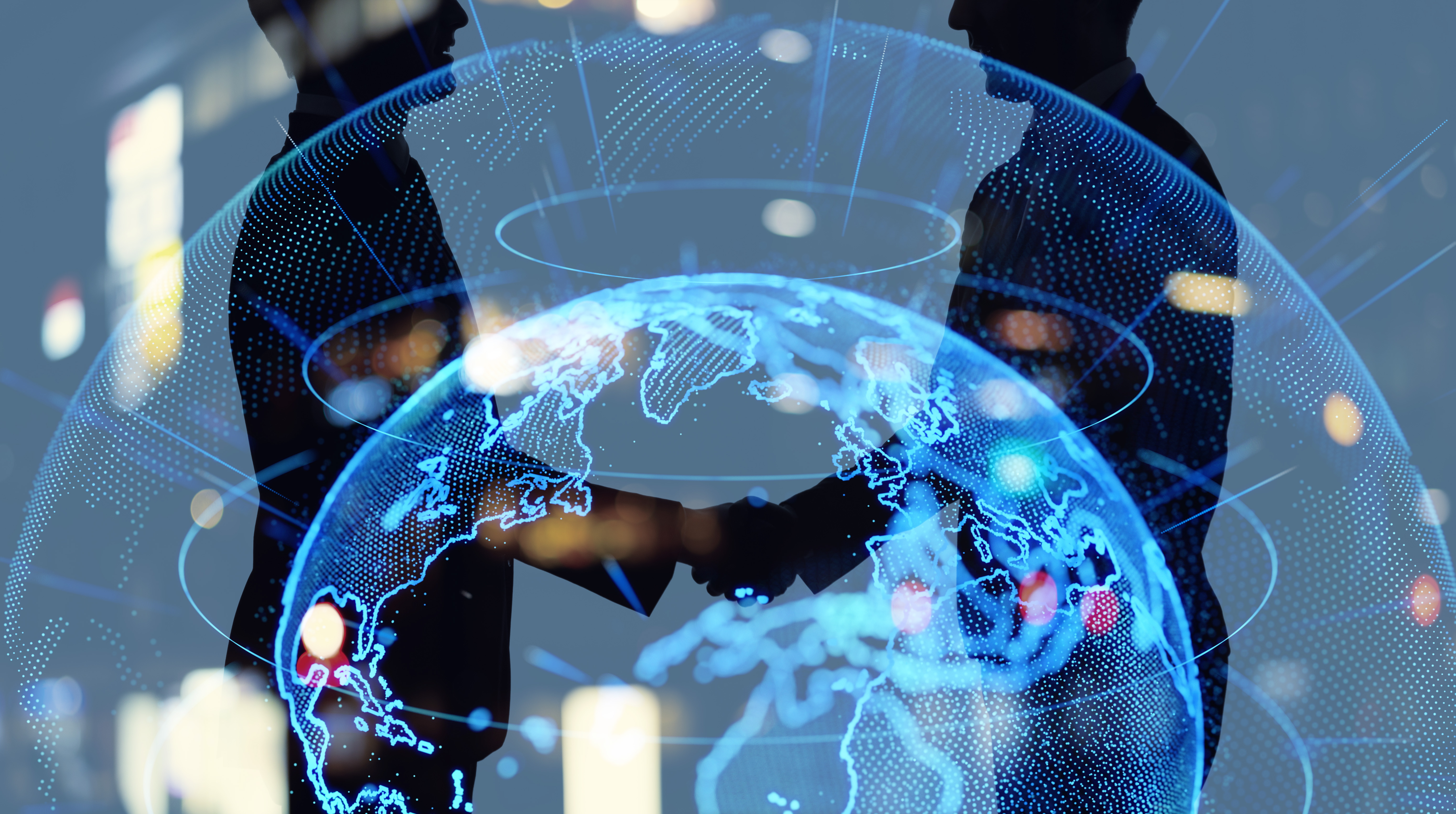 Global business network concept. Business person shaking hands.