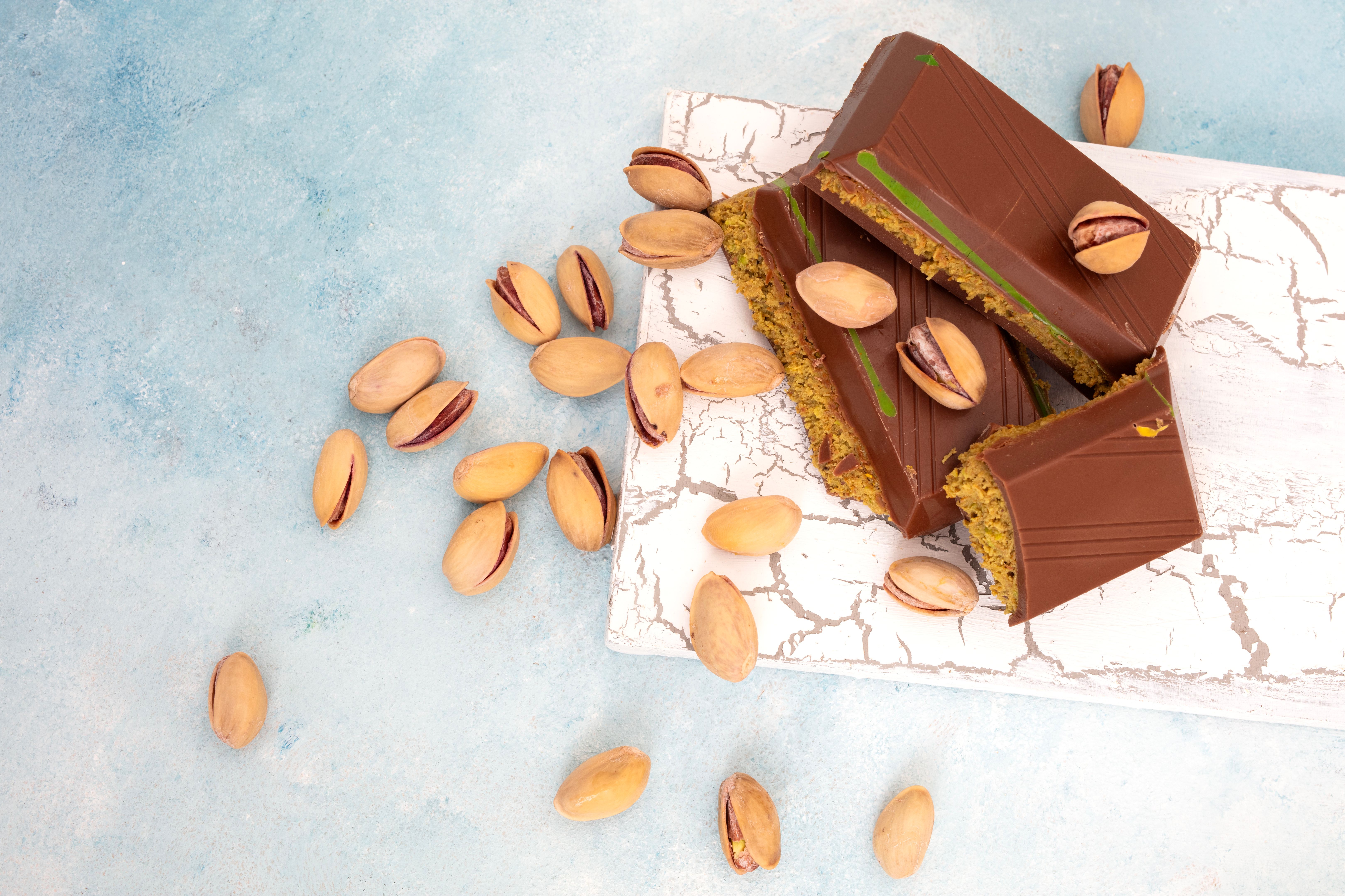 Dubai chocolate with green kataifi and pistachio paste. Trend dessert Dubai chocolate with green kataifi and pistachio paste. Trend dessert