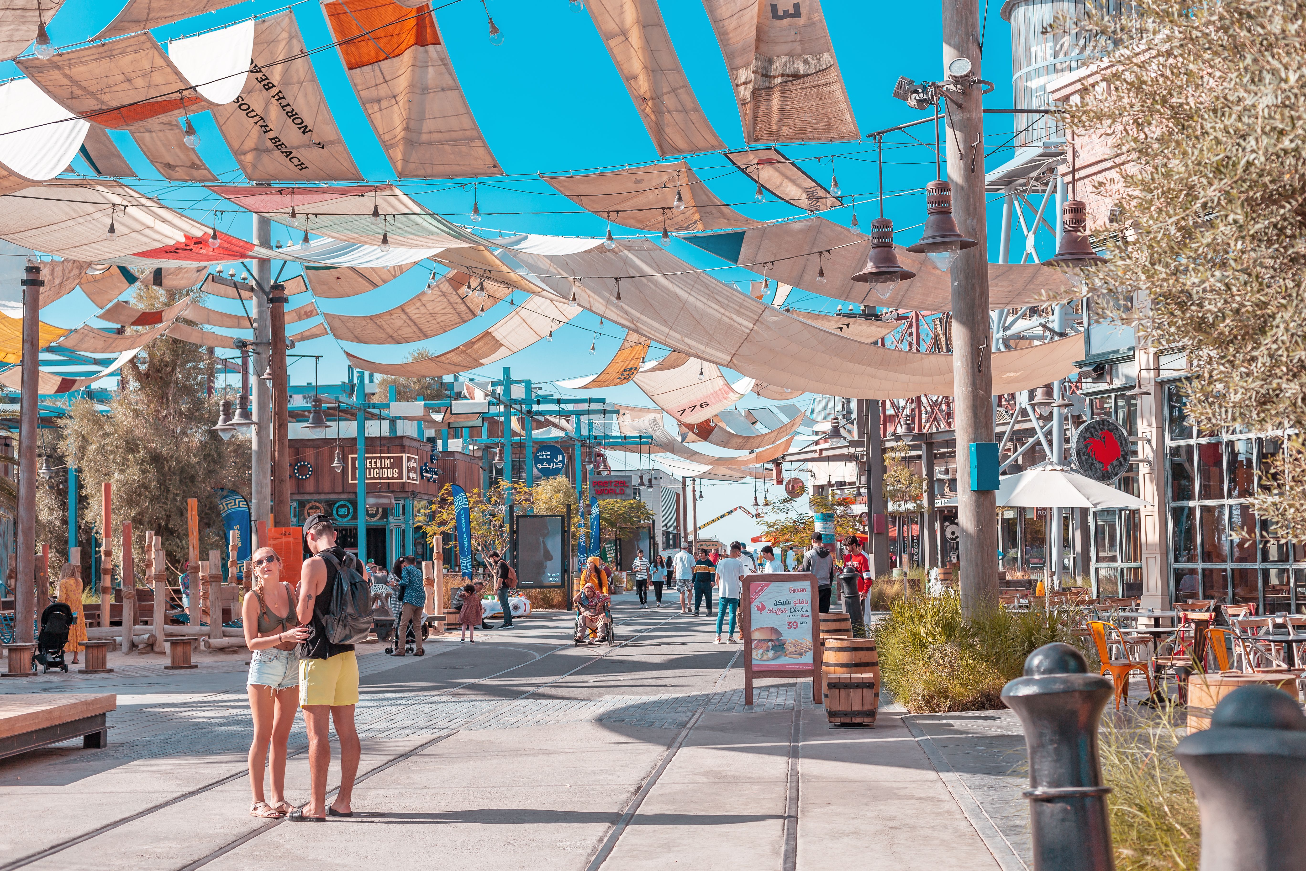 Modern hipster district La Mer beach in Dubai, famous by its urban development and decoration