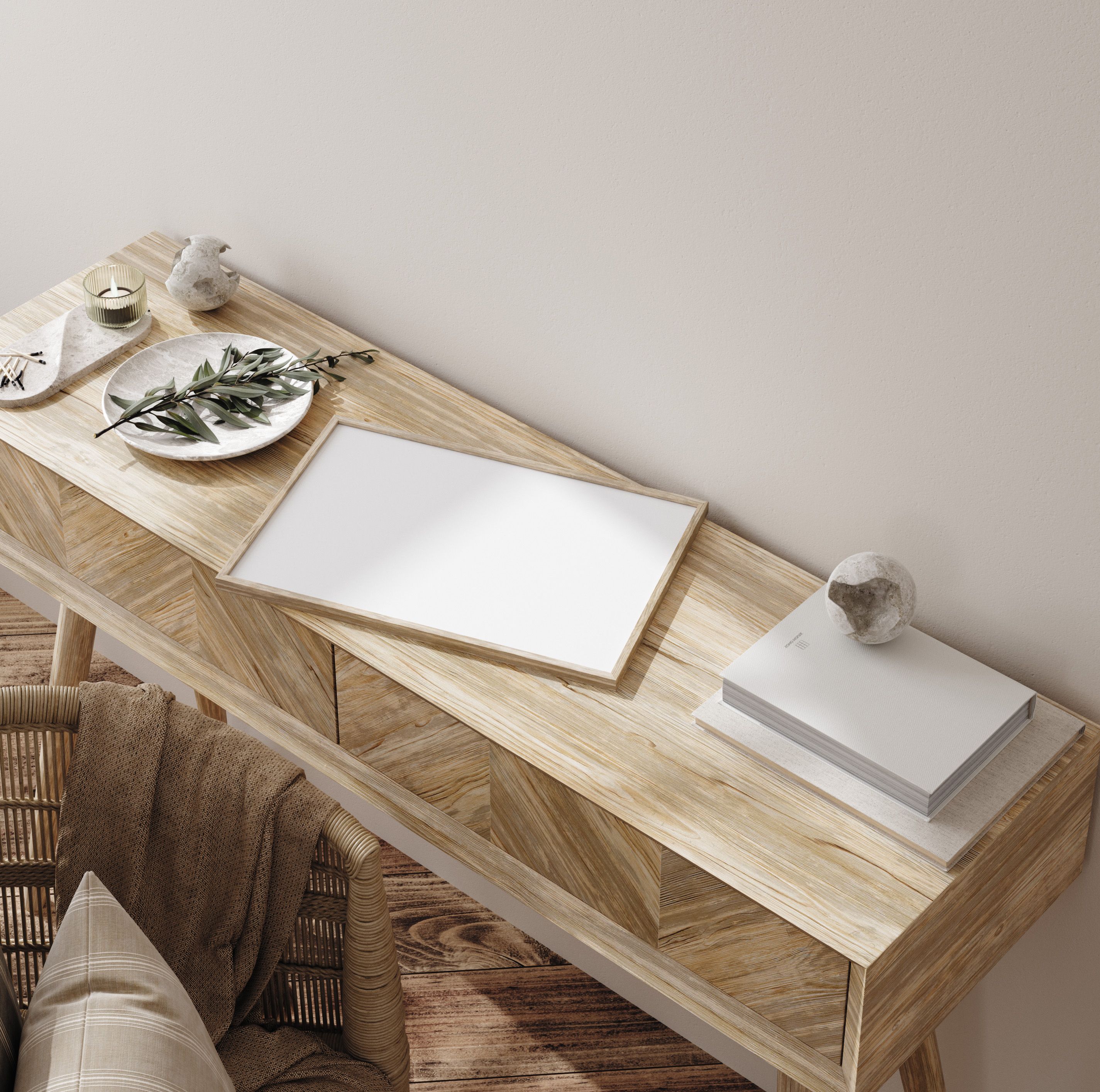 Mockup frame in Scandi living room interior Mockup frame in Scandi living room interior