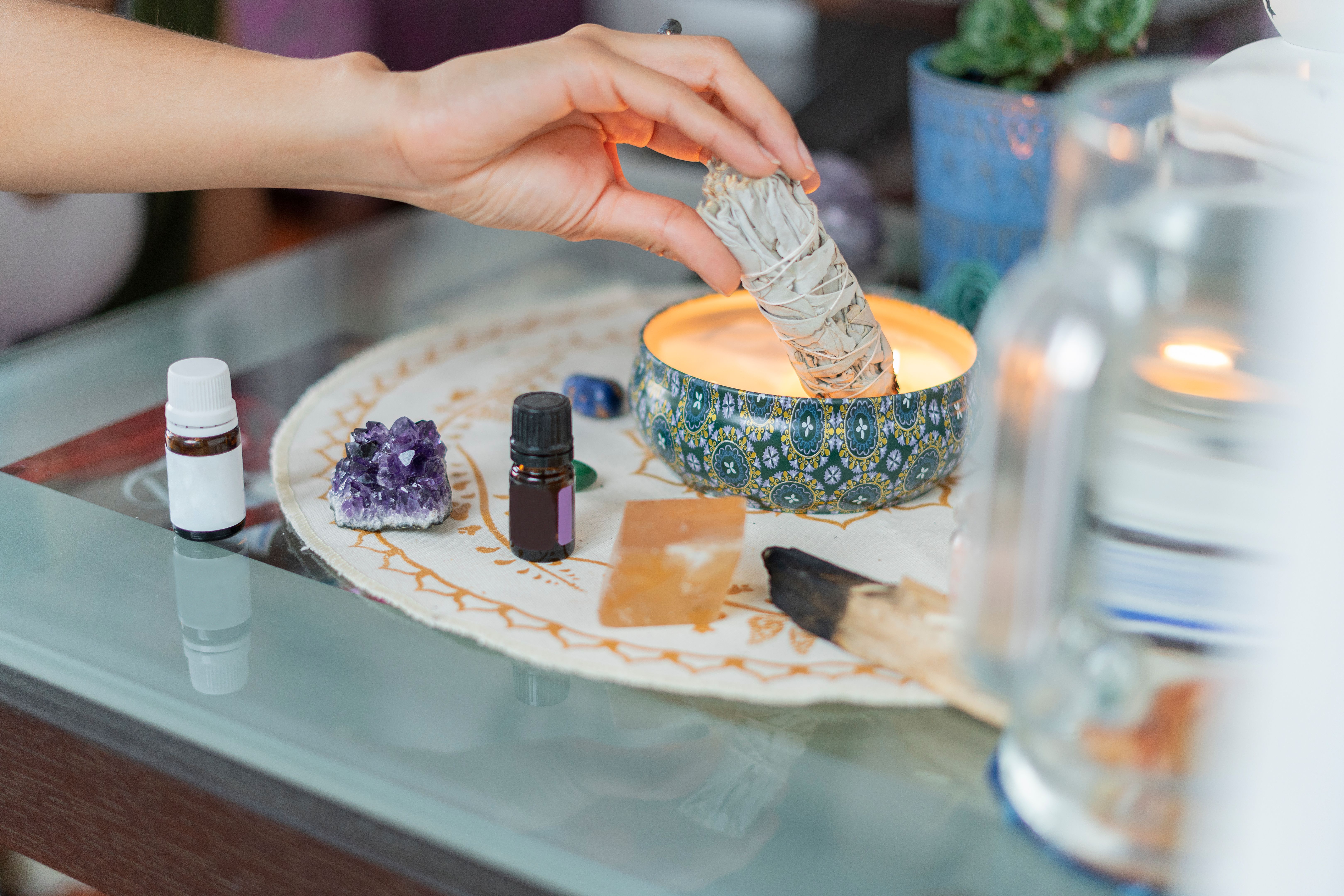 yoga elements used at home to perform meditation and stretching sessions yoga elements used at home to perform meditation and stretching sessions