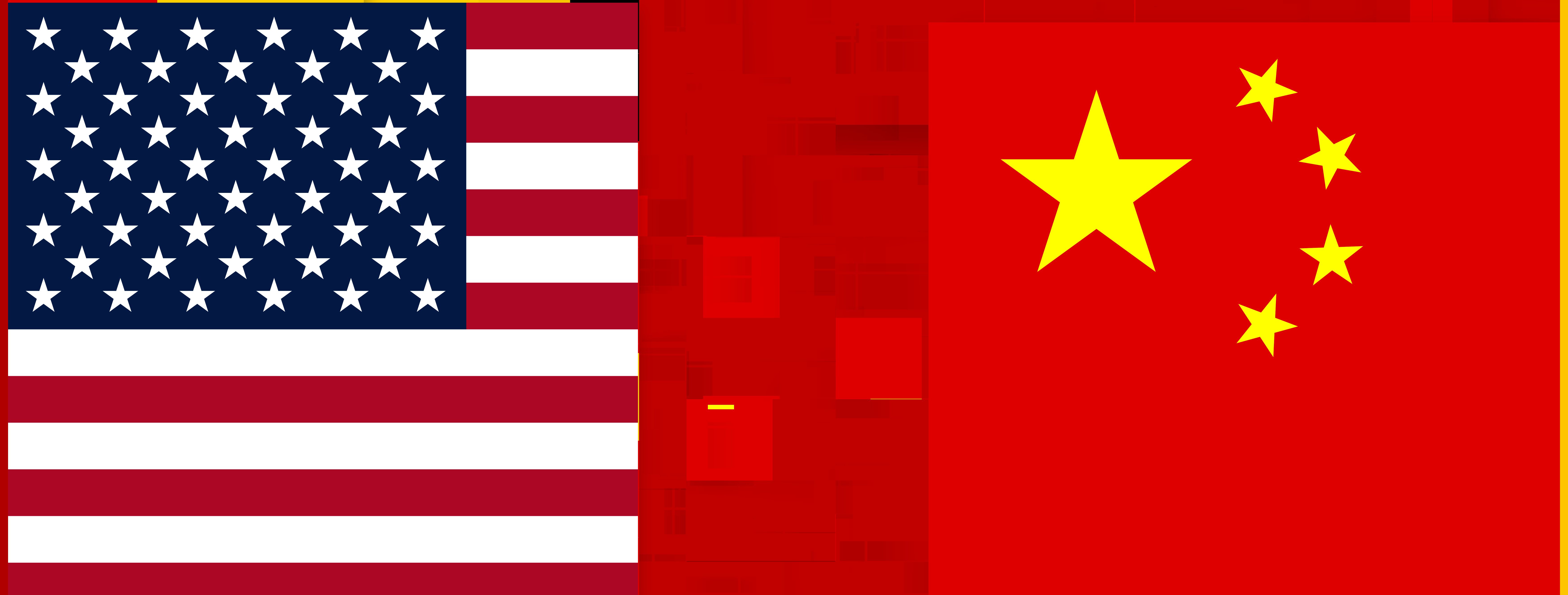 creative abstract background as the flag and colors of the United States of America, USA and China