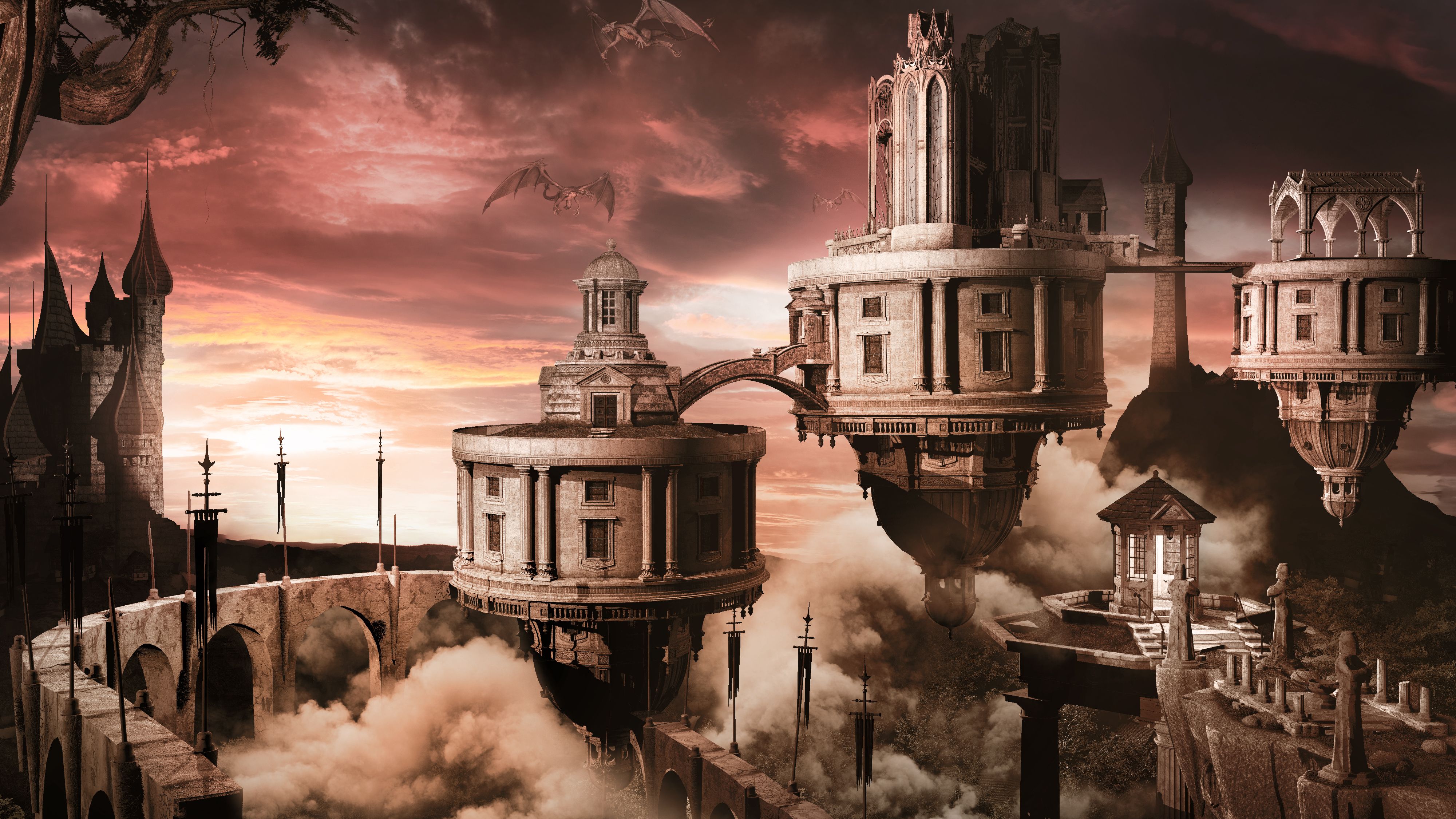 Fantasy city with dragons Fantasy city with dragons