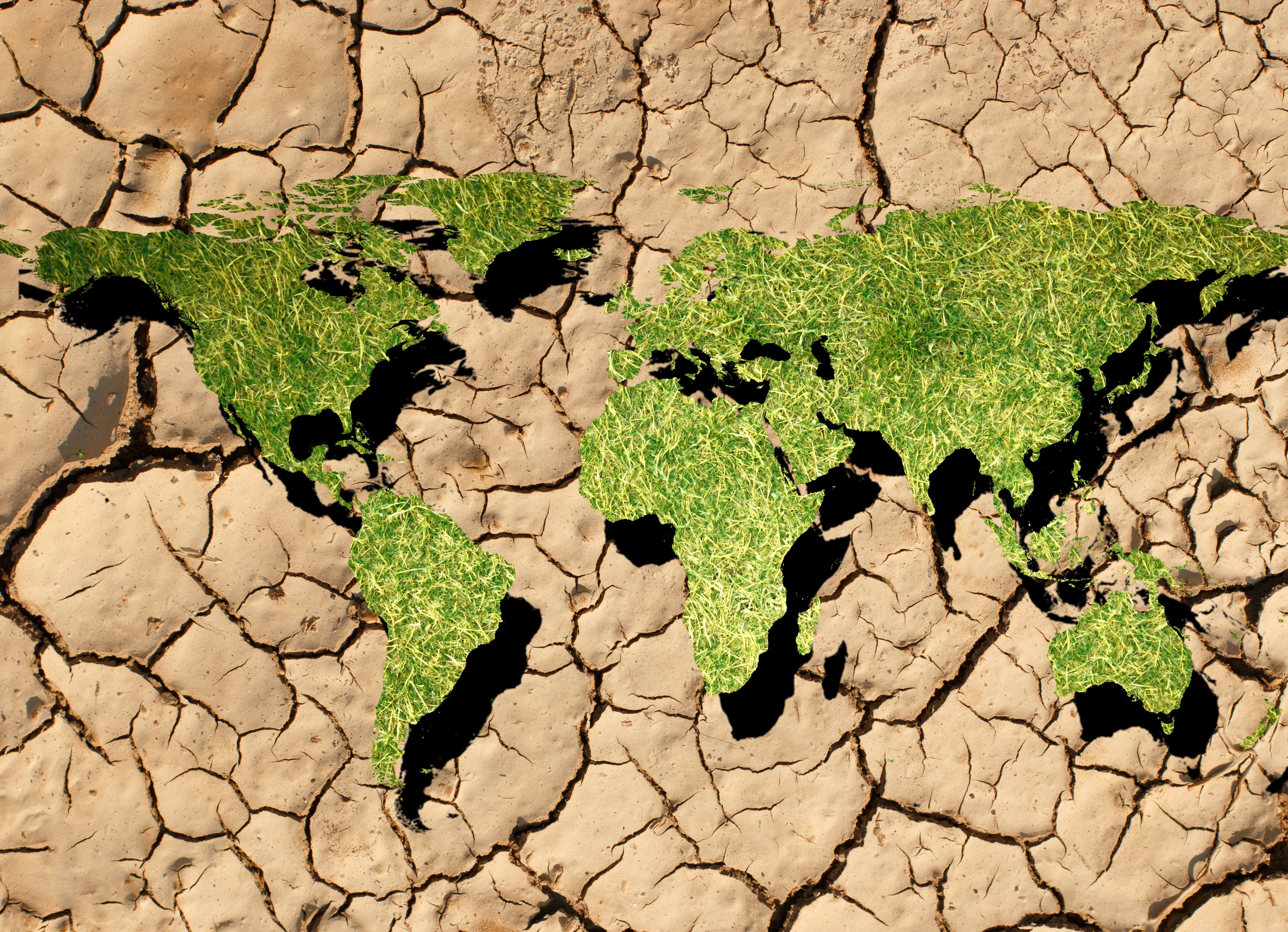 Map of the world with continents from dry deserted soil