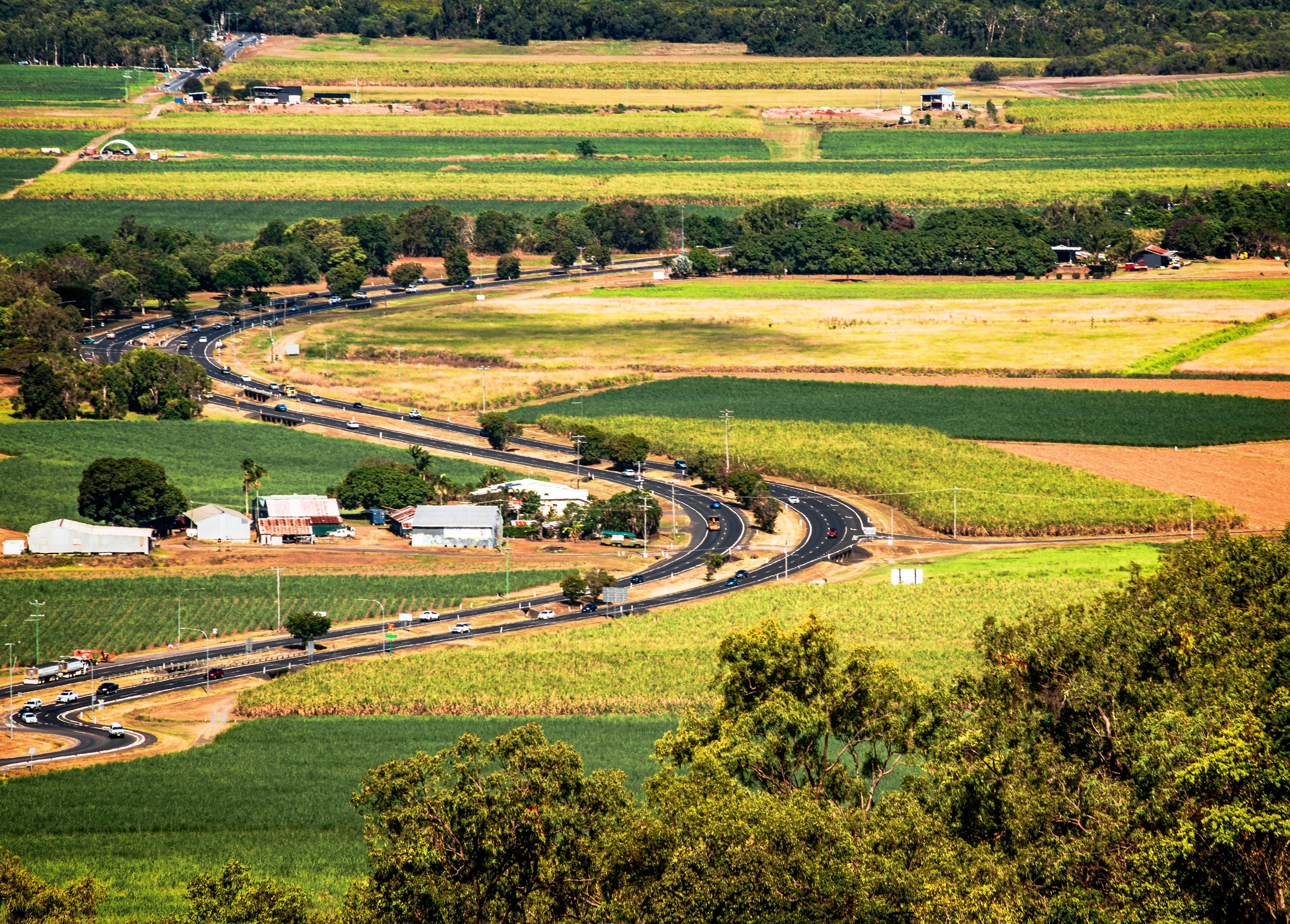The aerial view of the countryside of Cairns from the Skyrail Rainforest Cableway