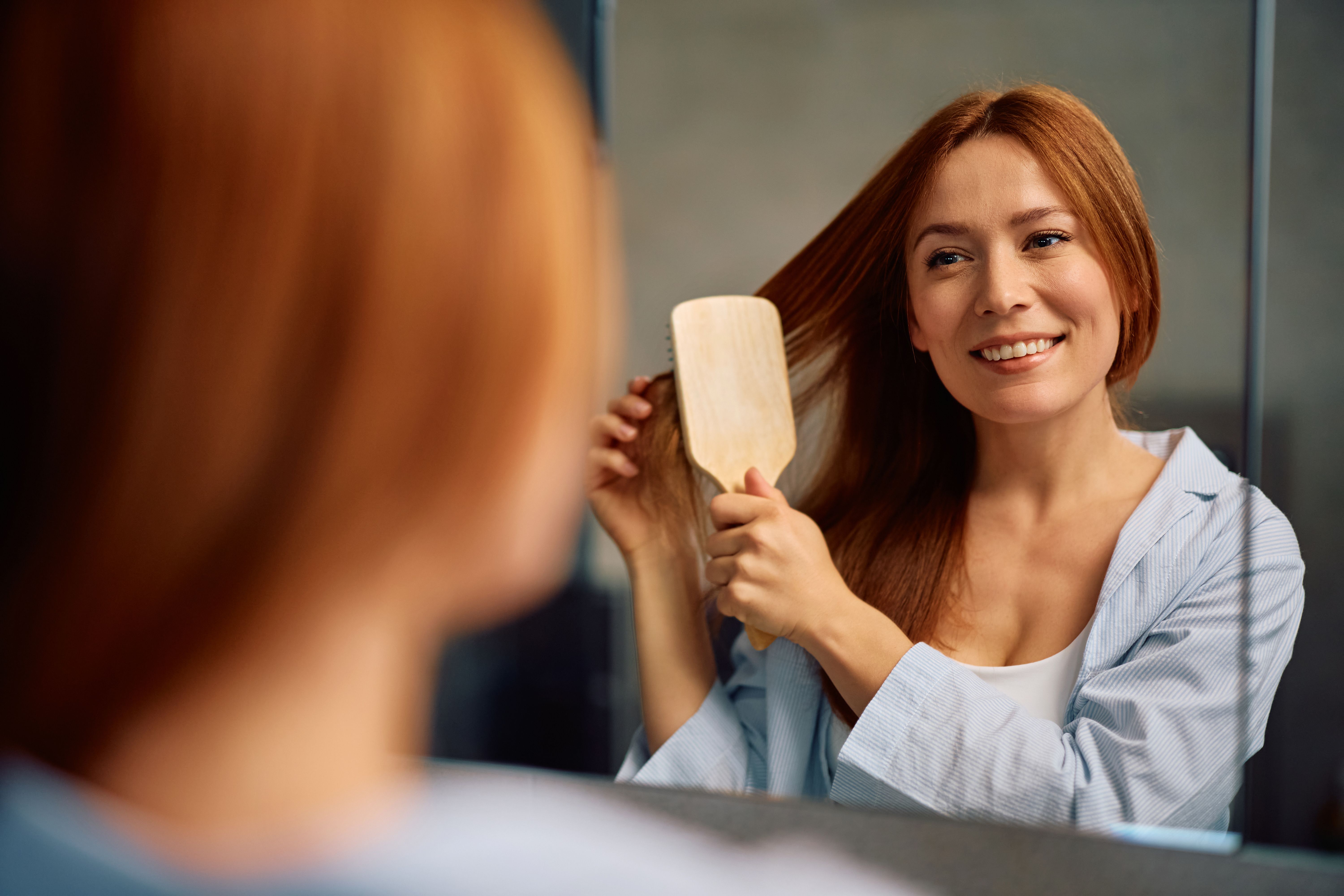 brushing hair