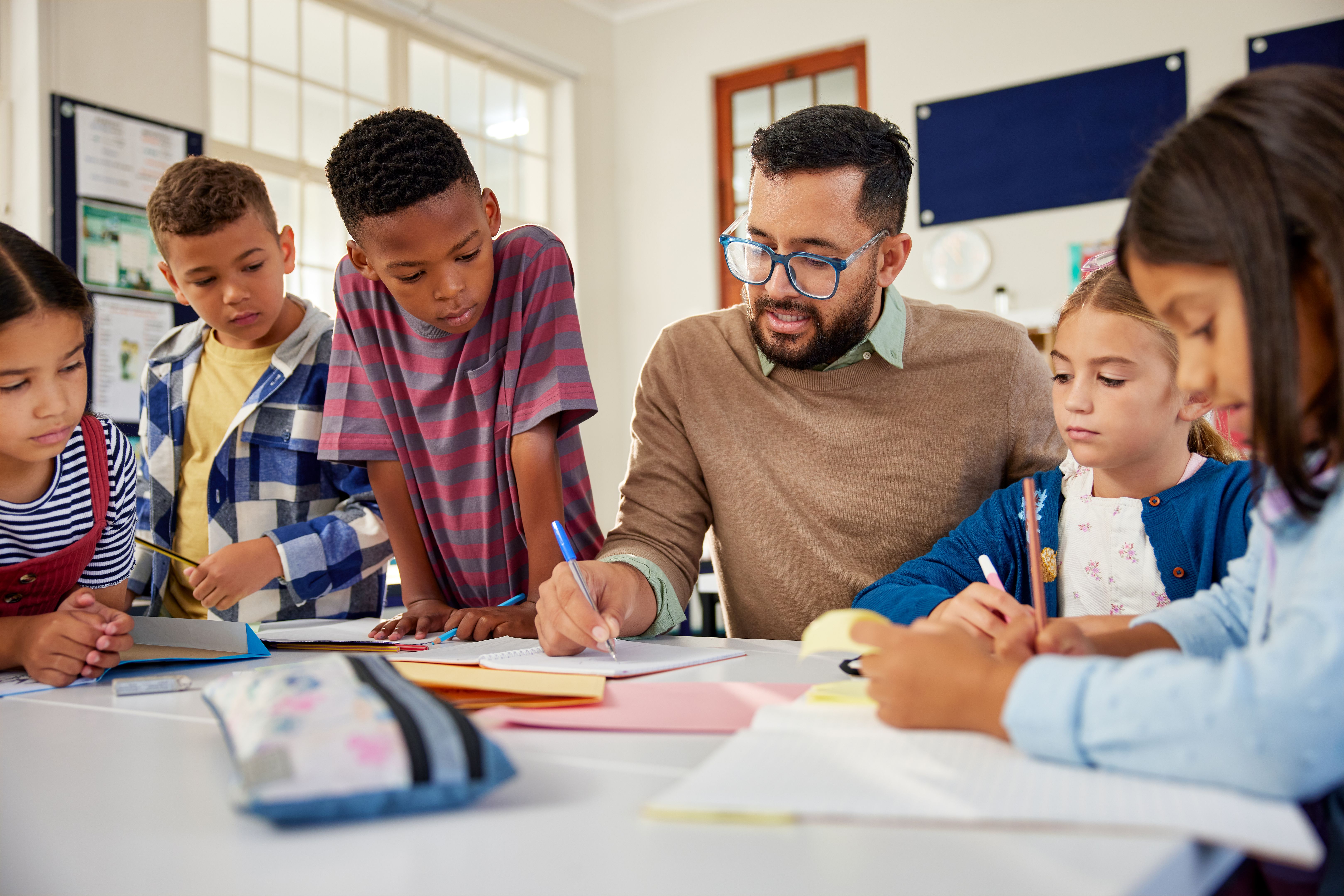 teacher with students